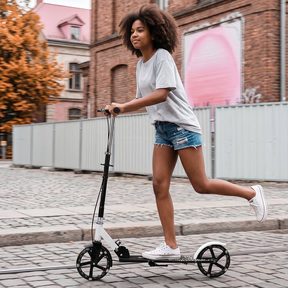 Alt View 9. Topteng - Foldable Kick Scooter for Adult & Teen–8" Luminous PU Wheel,Dual Brakes,Anti-Slip Deck,Height Adjustable,Fit for Commute - Black.