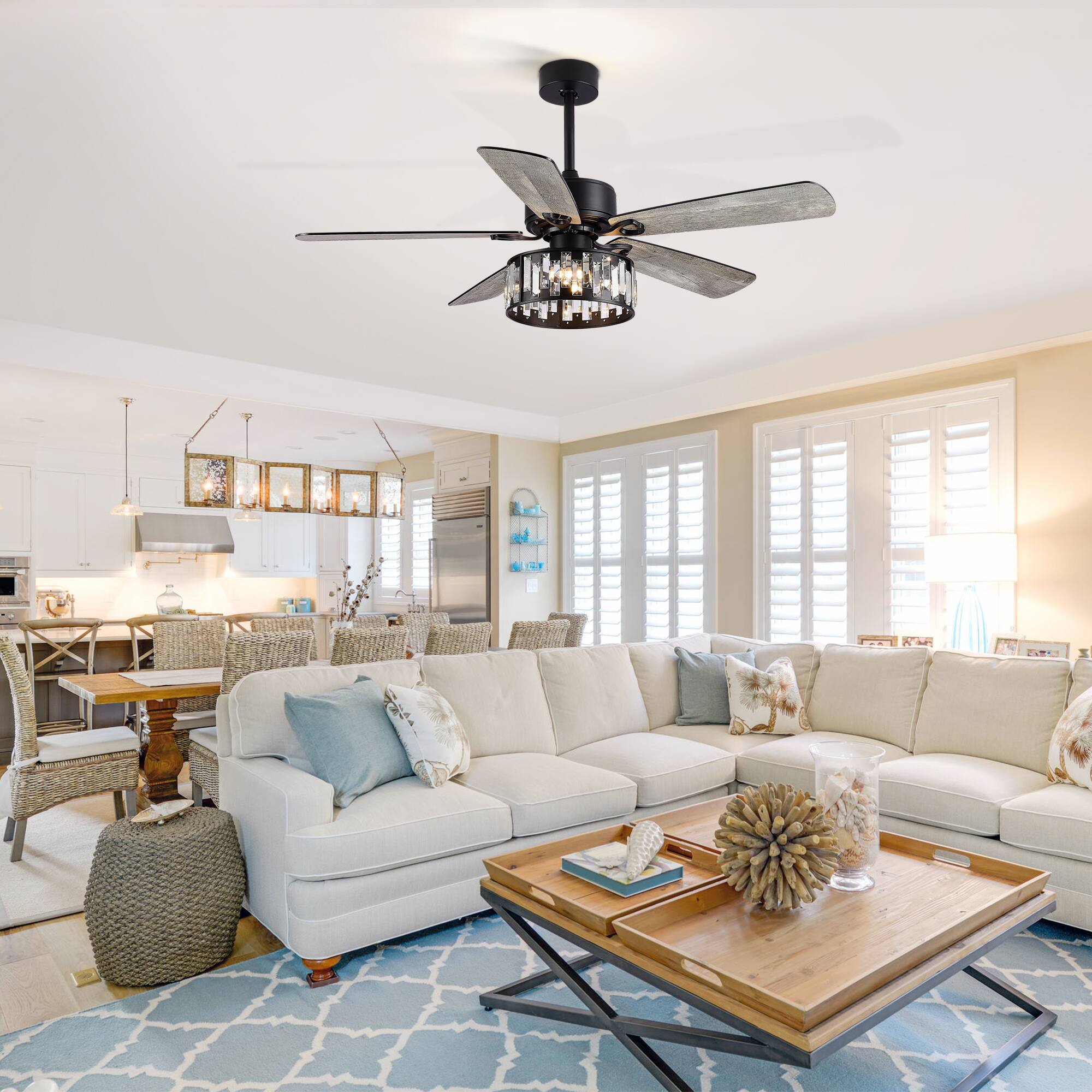 Back. Breezary - 52-In Modern Ceiling Fan with 5 Plywood Blades, DC Motor, 5''/10'' Downrods, 6-Speed Remote Control & Timer - Matte Black.