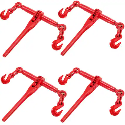 Front. VEVOR - 9215LBS 3/8\" – 1/2\" Ratchet Binders 9,215 LBS Secure Working Load, G70 Hooks and Adjustable Length - Red.