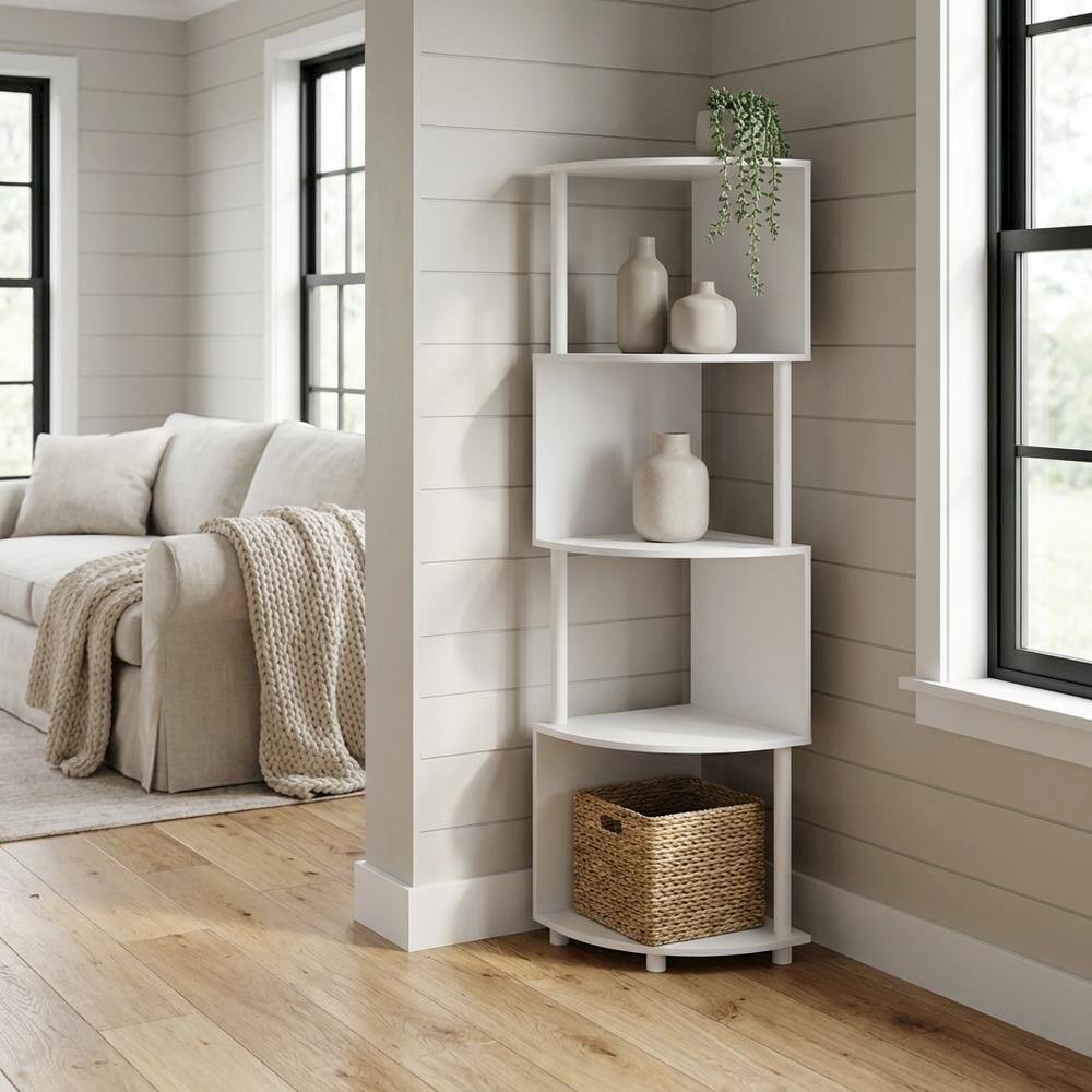 Angle. FurniFact - White 4-Tier Zigzag Corner Shelf with Sturdy Wood Construction - White/White.