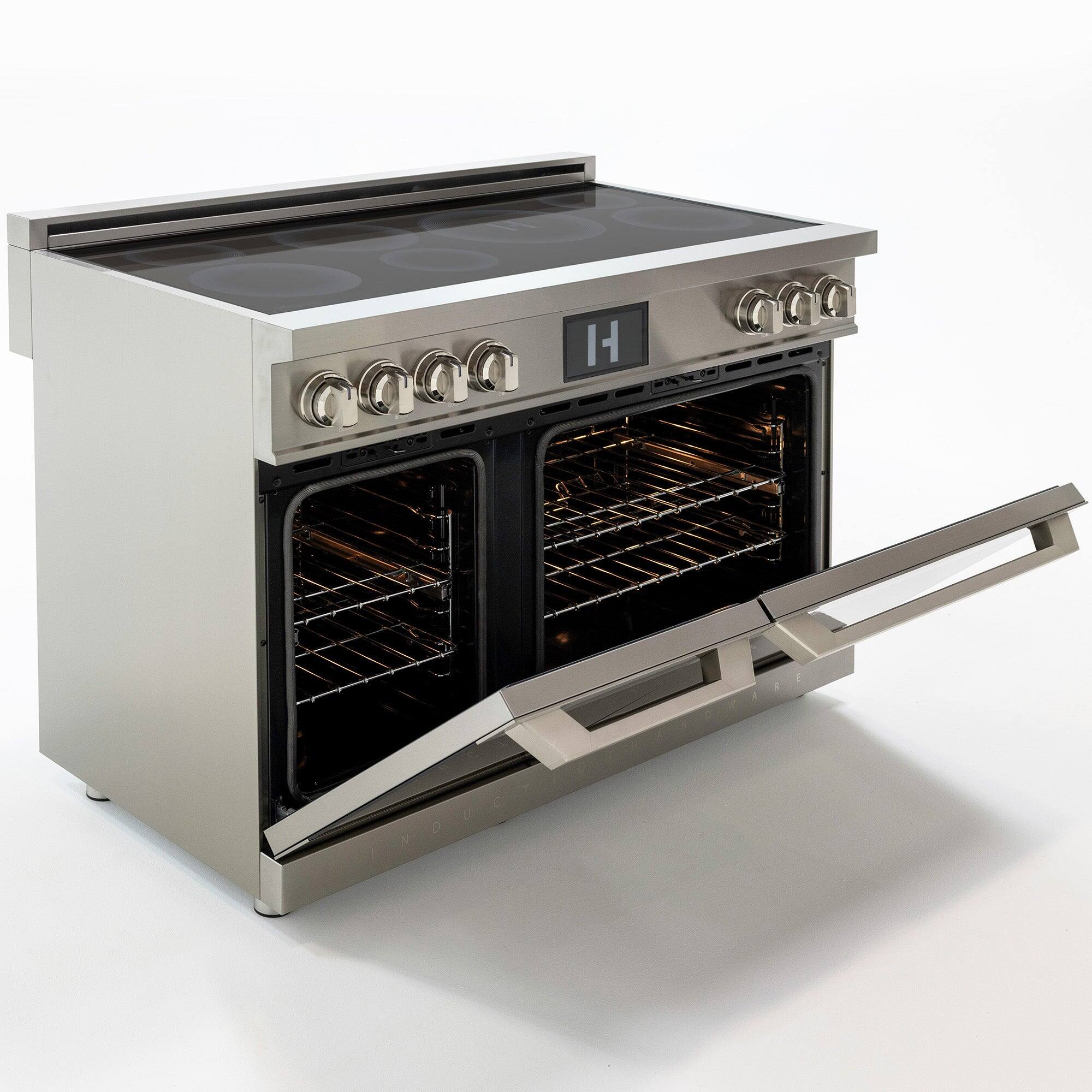 Alt View 3. Induction Hardware - Professional  48 Inch Induction Range with Double Convection Ovens & Air Fry, 7 Burner Electric Stove, Pizza Stone - Stainless Steel.