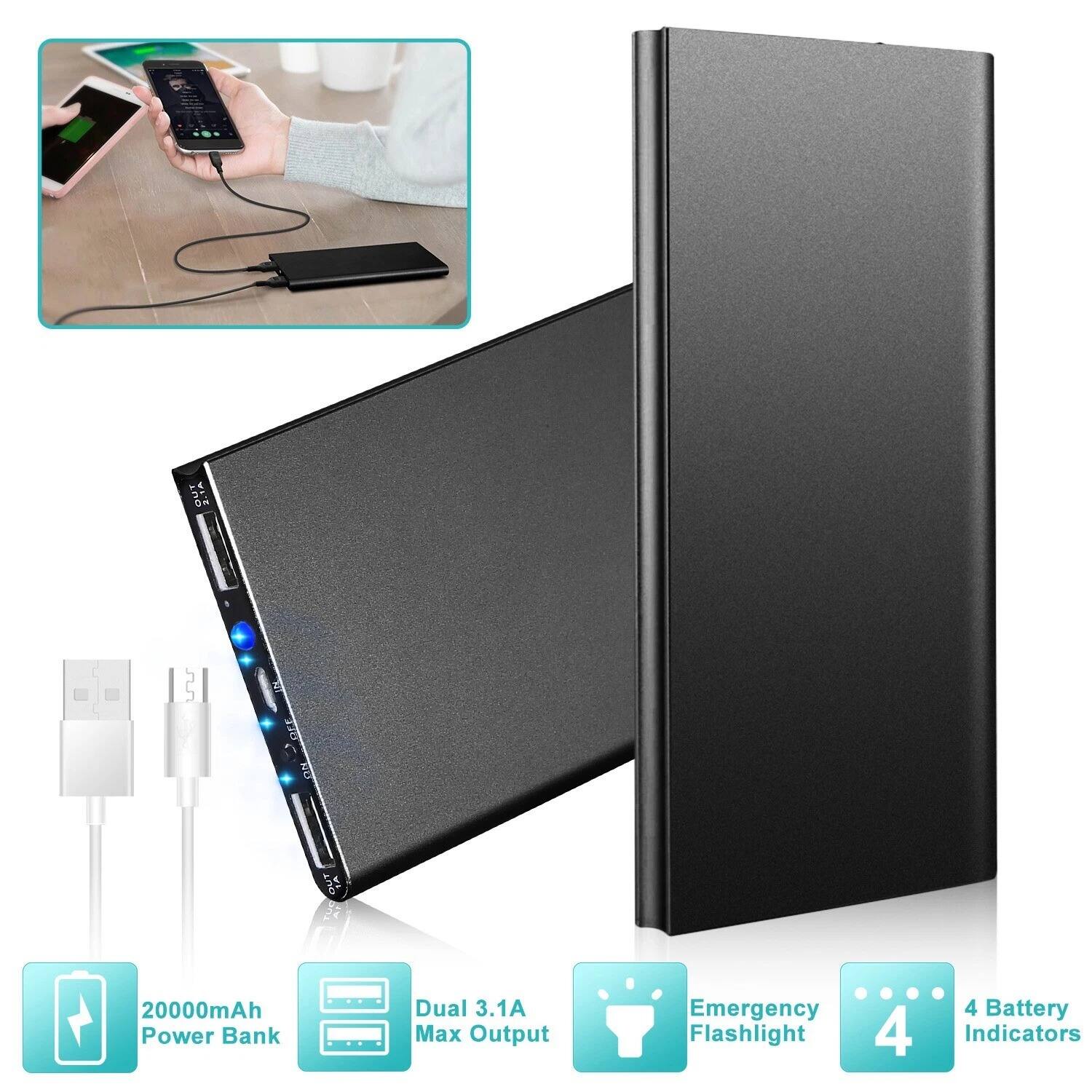 - 20000mAh Power Bank
- Dual 3.1A Max Output
- Emergency Flashlight
- 4 Battery Indicators