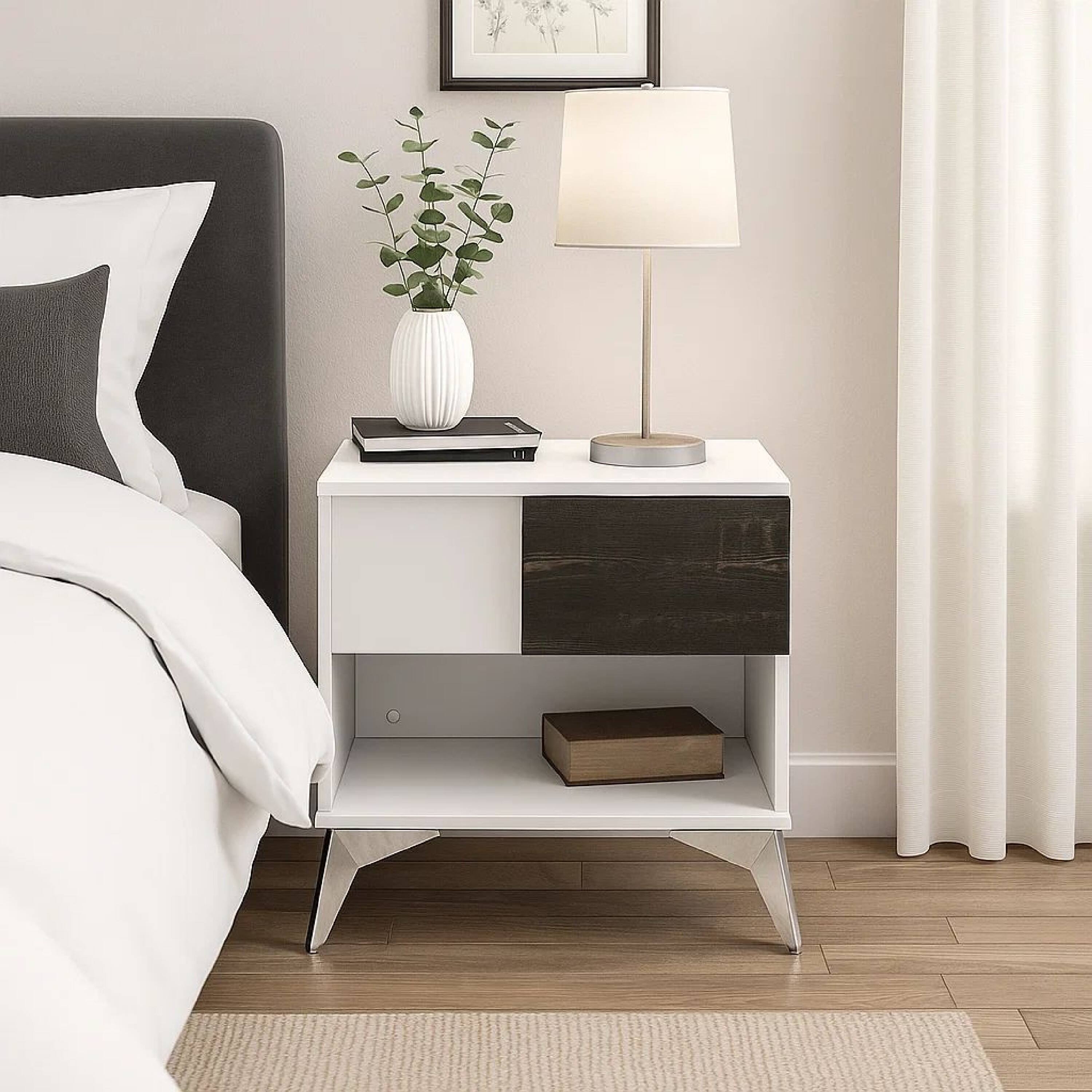 Alt View 7. Manhattan Lane - Two Tone End Table with Open Shelf, White and Brown - White, Brown.