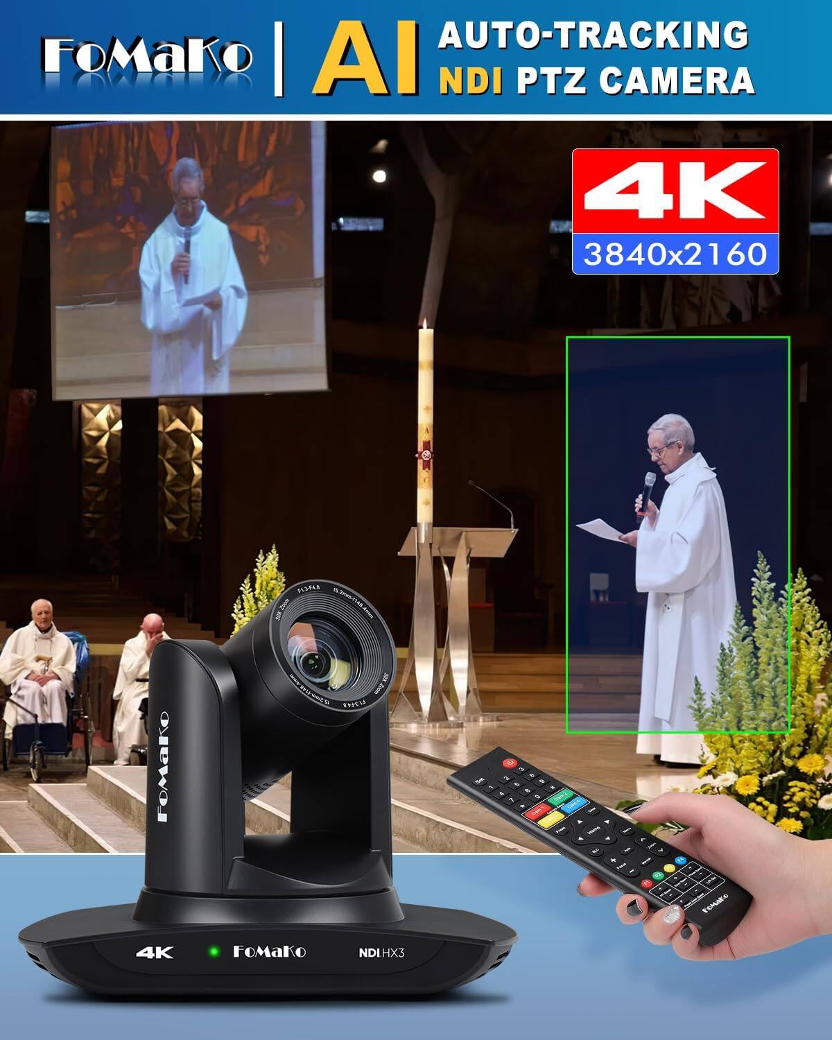 AUTO-TRACKING FoMako | AI NDI PTZ CAMERA 4K 3840x2160

F13448 Zoom 15.2mm-114.6mm - 15.2mm4144km Zoom THEM
3 2 & n - 1 3 ~ FL .
I
&  140mg I  > C F I > - + I FILM -
/
15 
4K
FoMako
NDI HX3