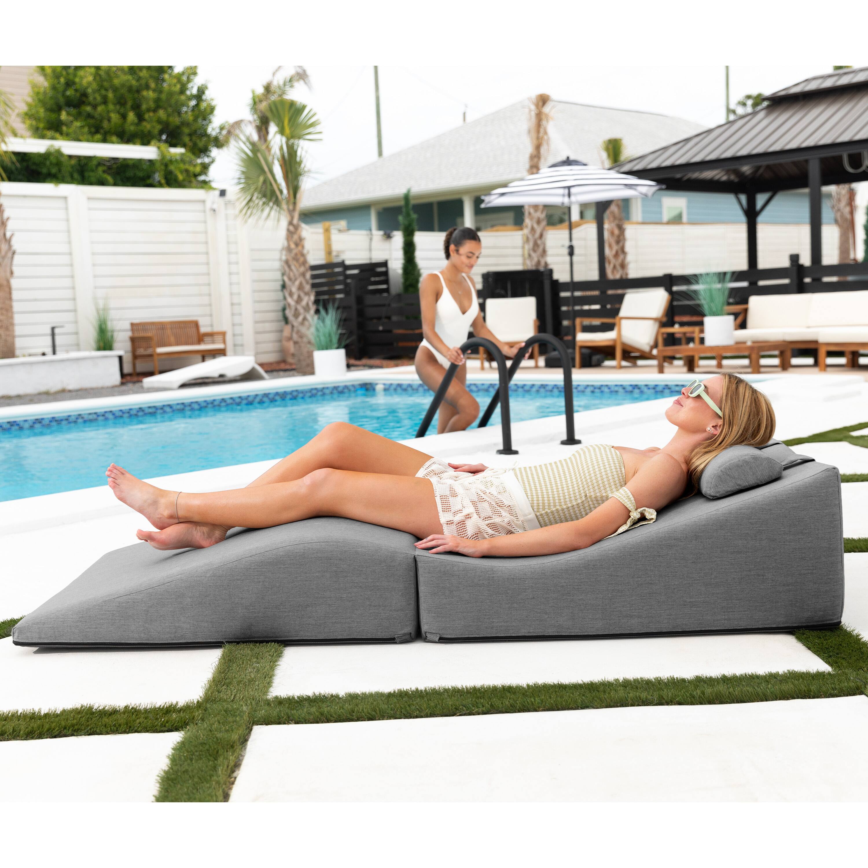 Angle. Jaxx - Jaxx Clermont Sun Lounger - Luxurious Waterproof Poolside Lounge & Outdoor Chaise - Sunbrella Slate - Marine Grade Vinyl.