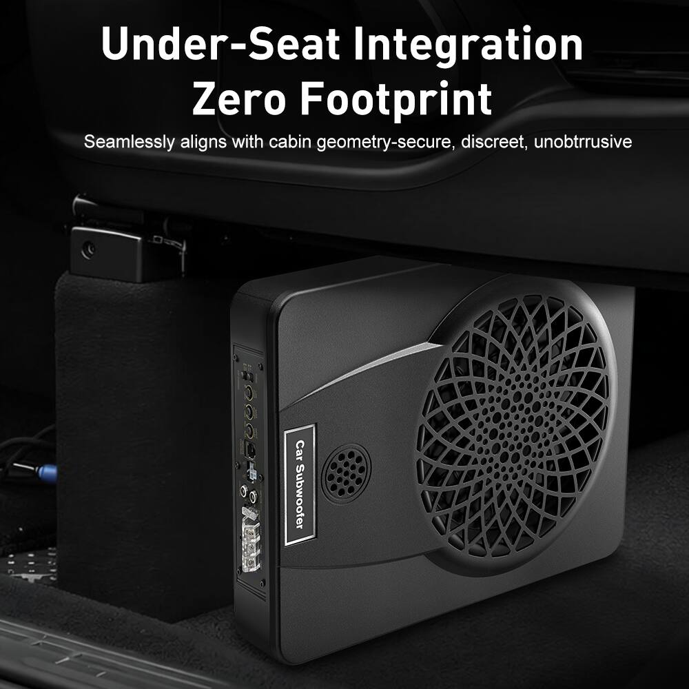 Under-Seat Integration  
Zero Footprint  
Seamlessly aligns with cabin geometry - secure, discreet, unobtrusive  

Car Subwoofer