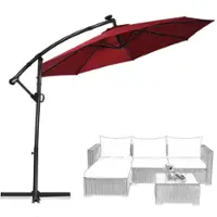 Costway - 10FT Patio Offset Umbrella Solar LED 360degrees Rotation - Wine - Front_Zoom