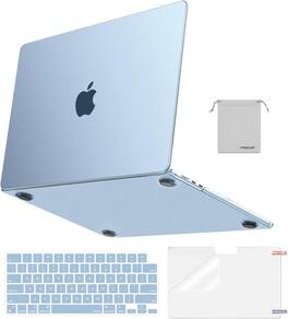 mosiso - Anti-Fingerprint Matte Hard Shell 4-in-1 Kit for MacBook Air 13 inch M5 M4 M3 M2 A3449 A3240 A3113 A2681 - Sky Blue Clear