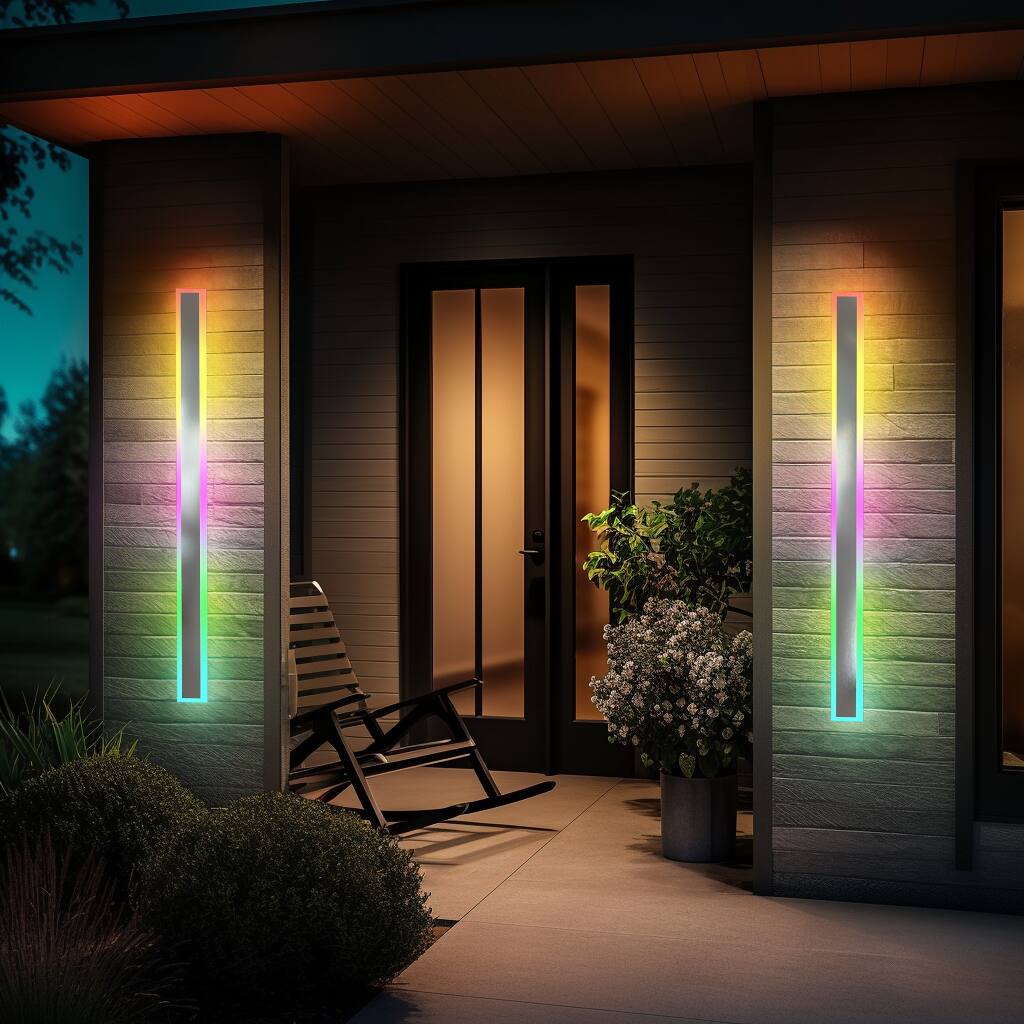 Angle. Lamp Depot - Set of 2 RGBW Rectangle Wall Lights - Silver.