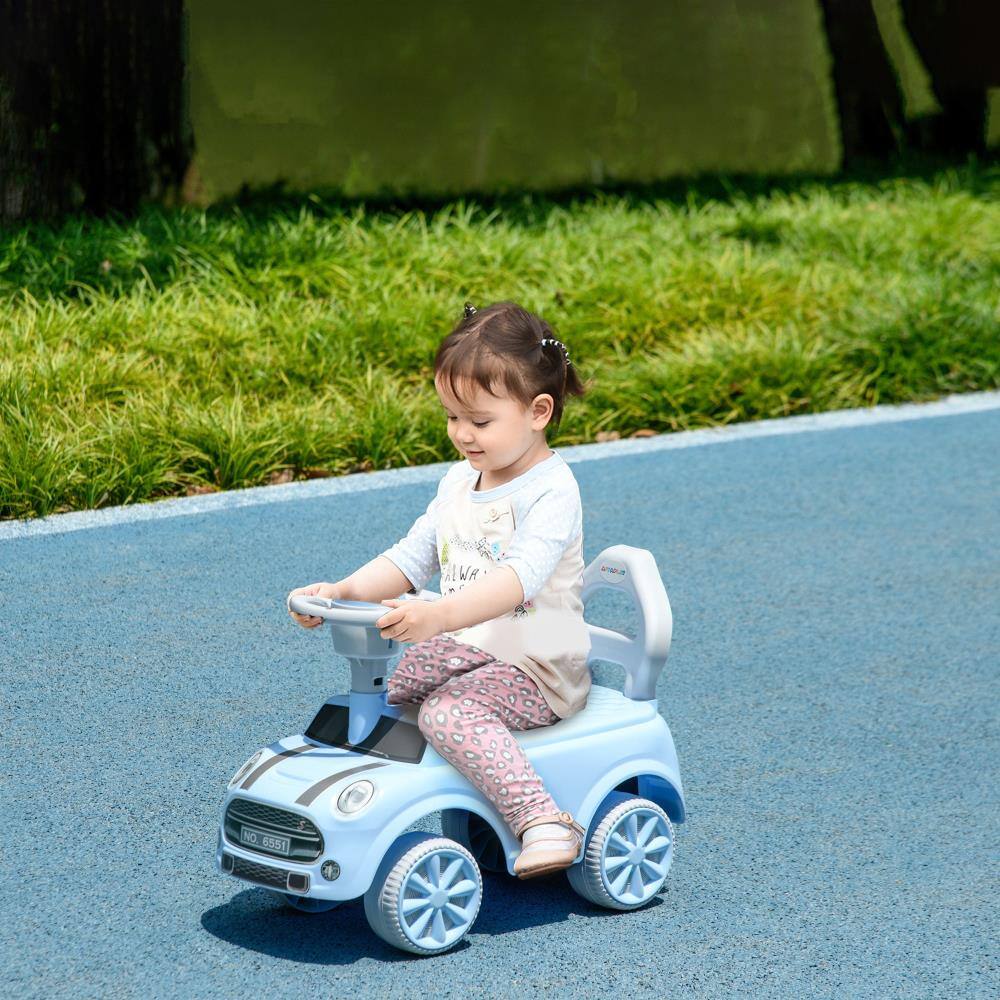 Angle. BreeBe - Qaba Toddler Ride On Toy, Foot-to-Floor Sliding Car with Horn, Steering Wheel, Anti-Tip System, Ages 18-36 Months - Light Blue.