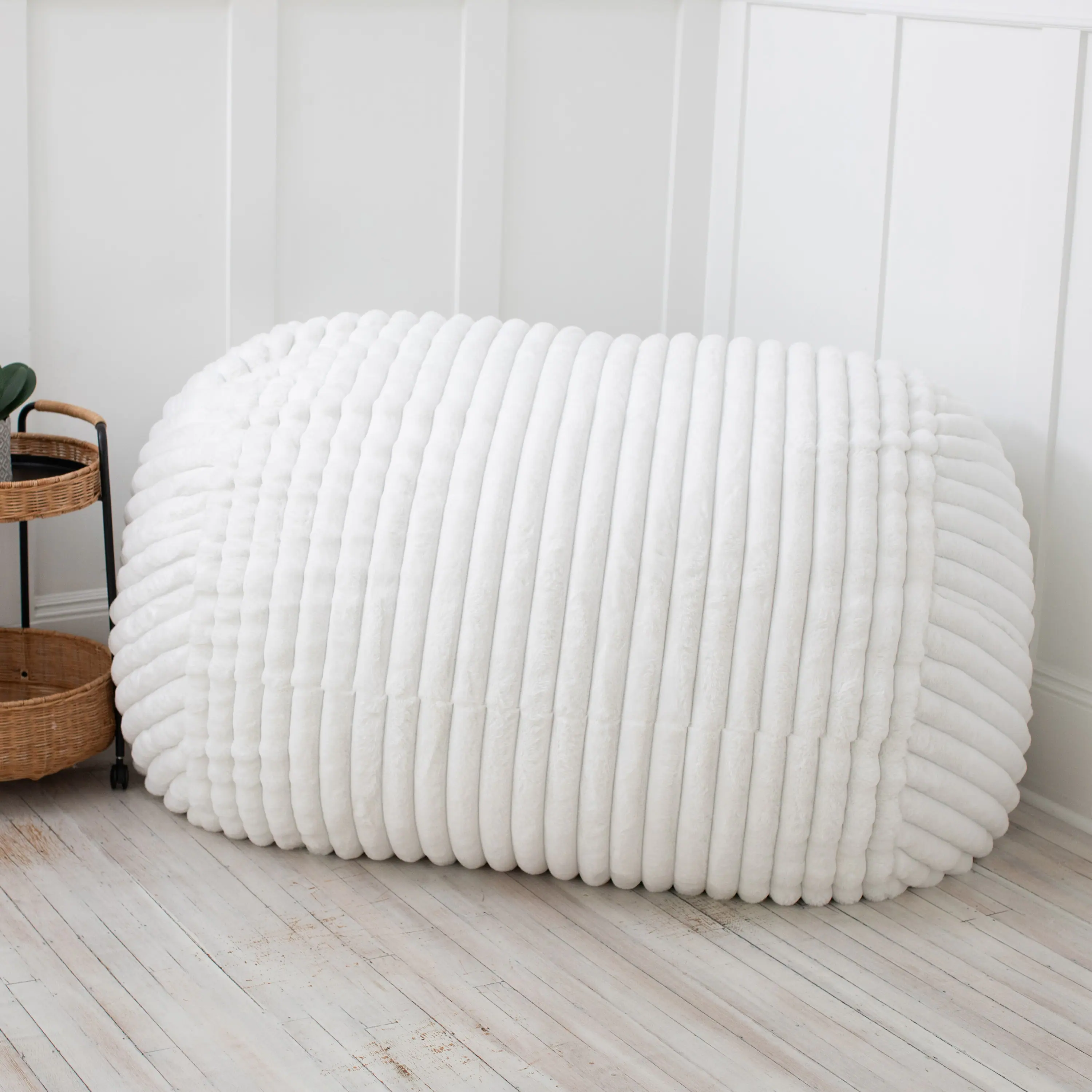Back. Jaxx - Jaxx 5.5 ft Bean Bag Loveseat, Premium Faux Fur, Mondo Ivory - Mondo Ivory.