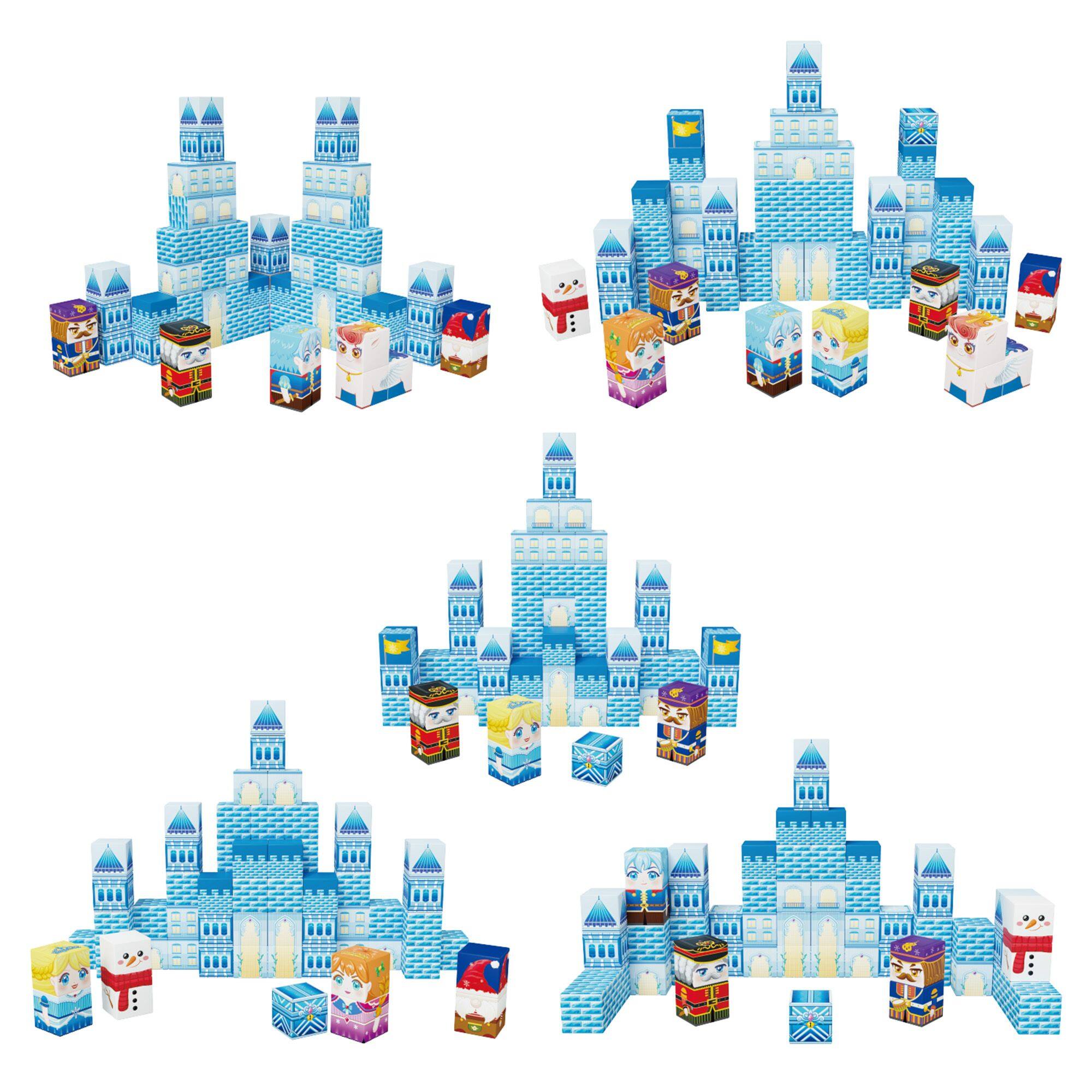 Alt View 3. PicassoTiles - Magnet Cube Winter Ice Castle Building Block Set, 72PCS STEM Educational Toy for Kids.