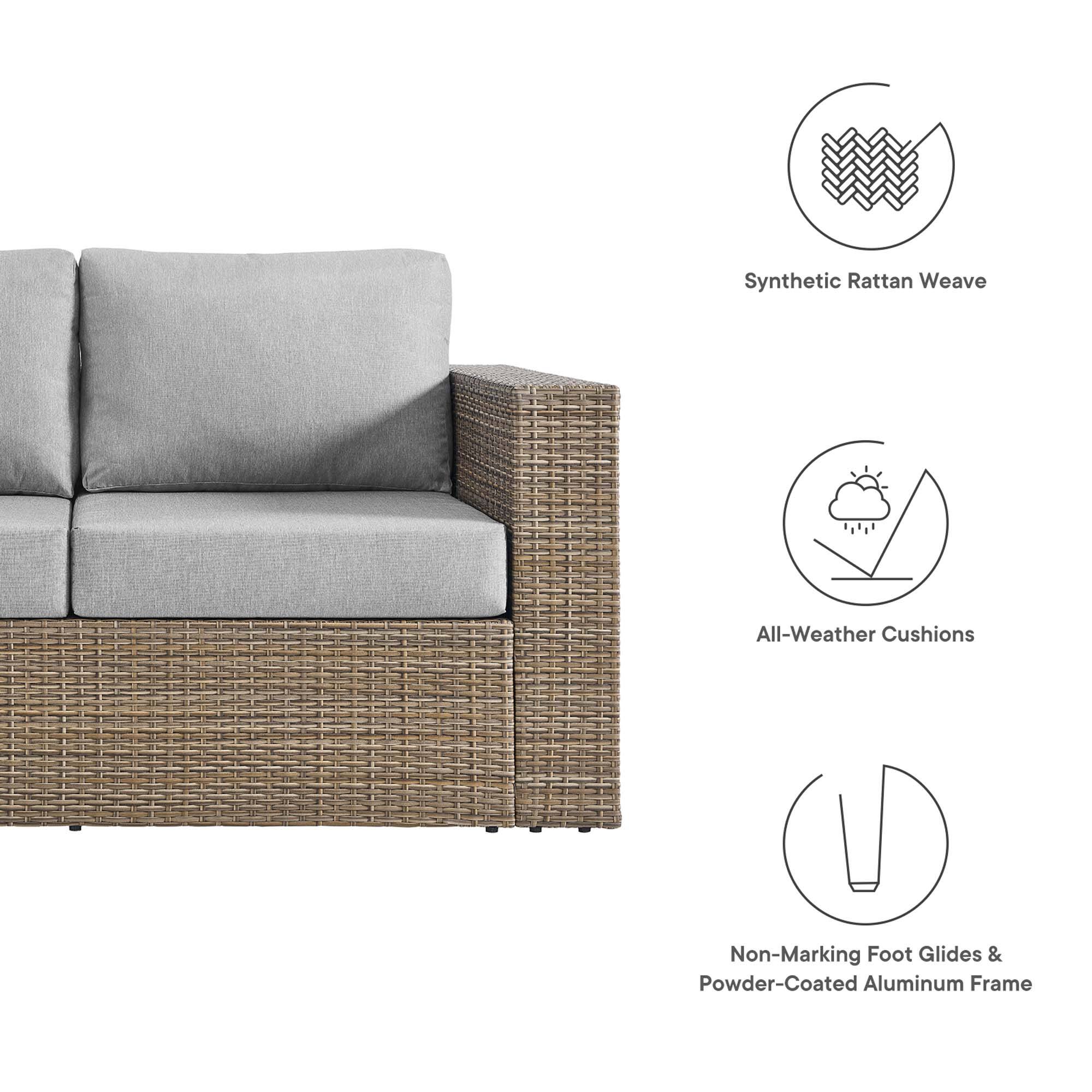 Synthetic Rattan Weave  
All-Weather Cushions  
Non-Marking Foot Glides & Powder-Coated Aluminum Frame