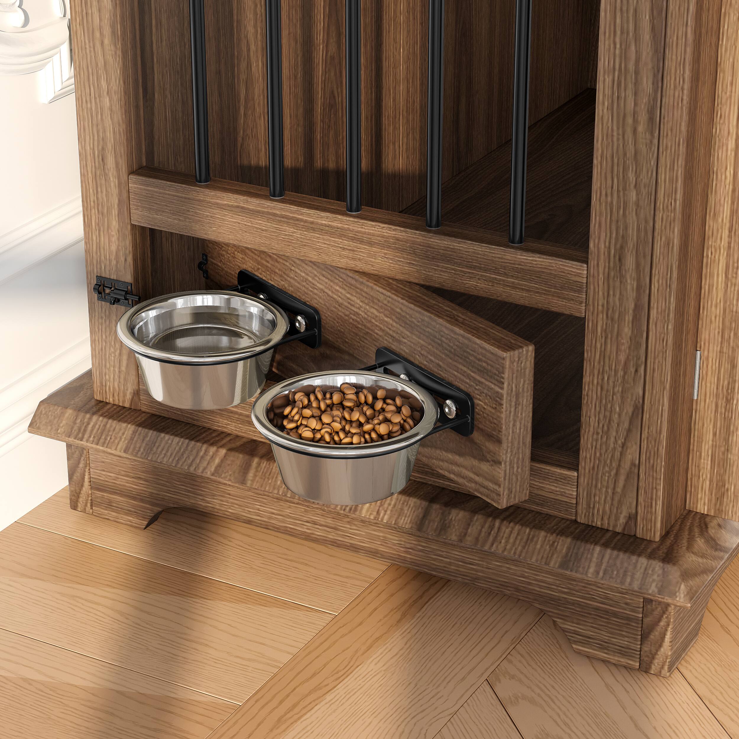 Alt View 6. Runesay - 44.48in Brown Large Indoor Wooden Dog Crate Kennel Furniture House End Table with 2 Storage Drawers.