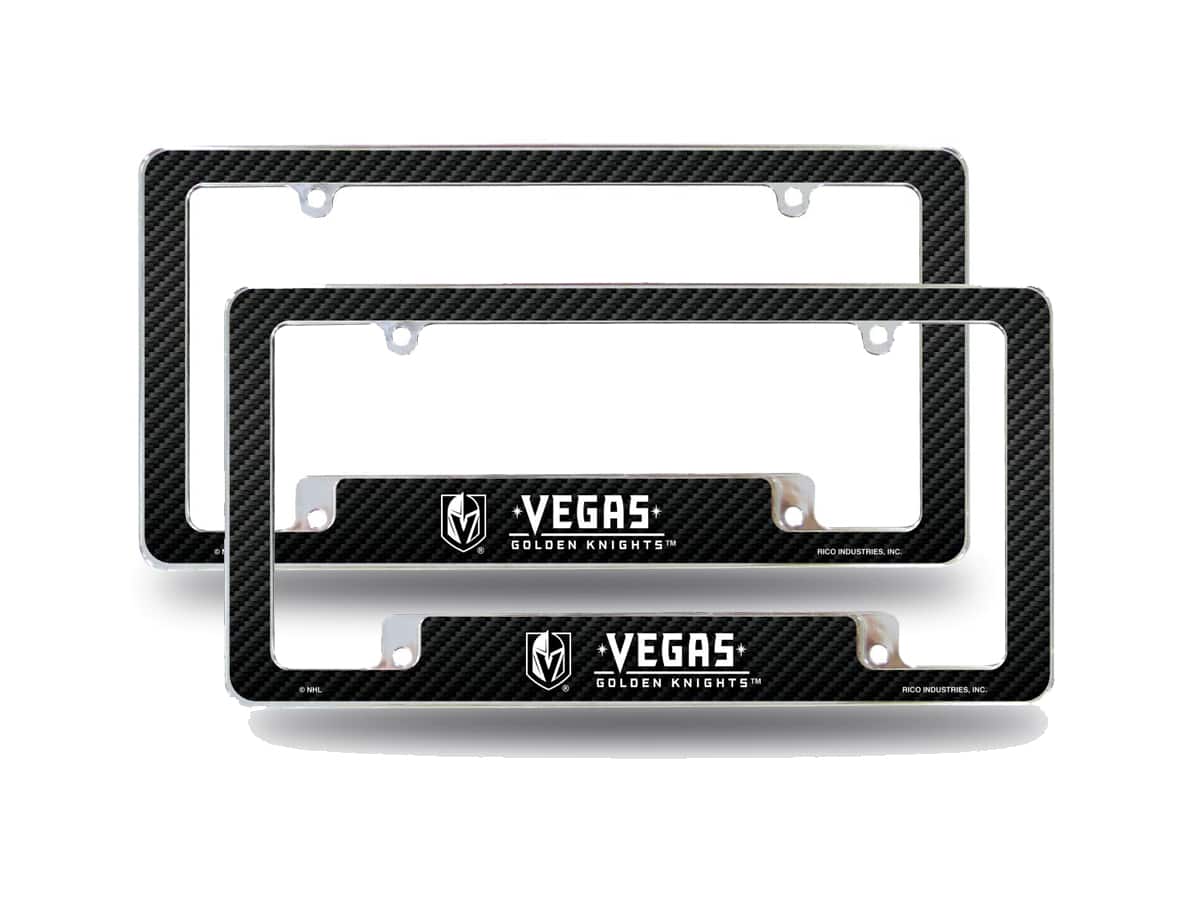 Rico Industries - Las Vegas Golden Knights NHL (Set of 2) Chrome Metal License Plate Frames with Carbon Fiber Design - Multi