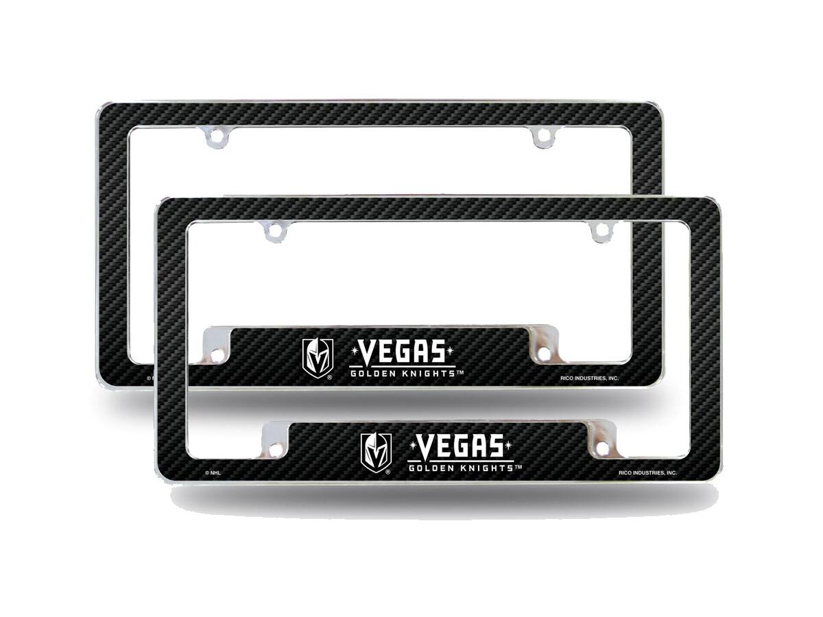 Las Vegas Golden Knights NHL (Set of 2) Chrome Metal License Plate Frames with Carbon Fiber Design
