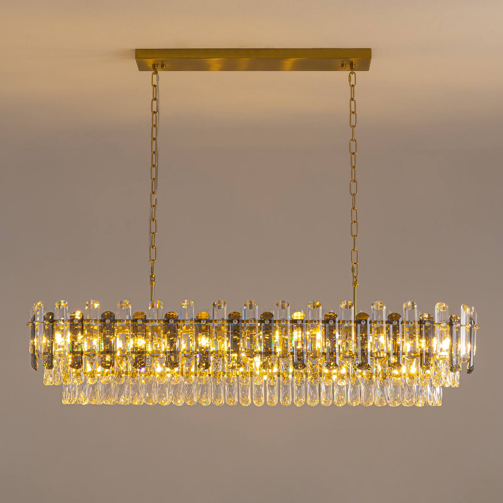 Alt View 4. Siljoy - 47.2-inch Luxury K9 Gold Crystal Chandelier Dimmable Height-Adjustable E12 for Dining Room Kitchen Island Living Room - Gold.