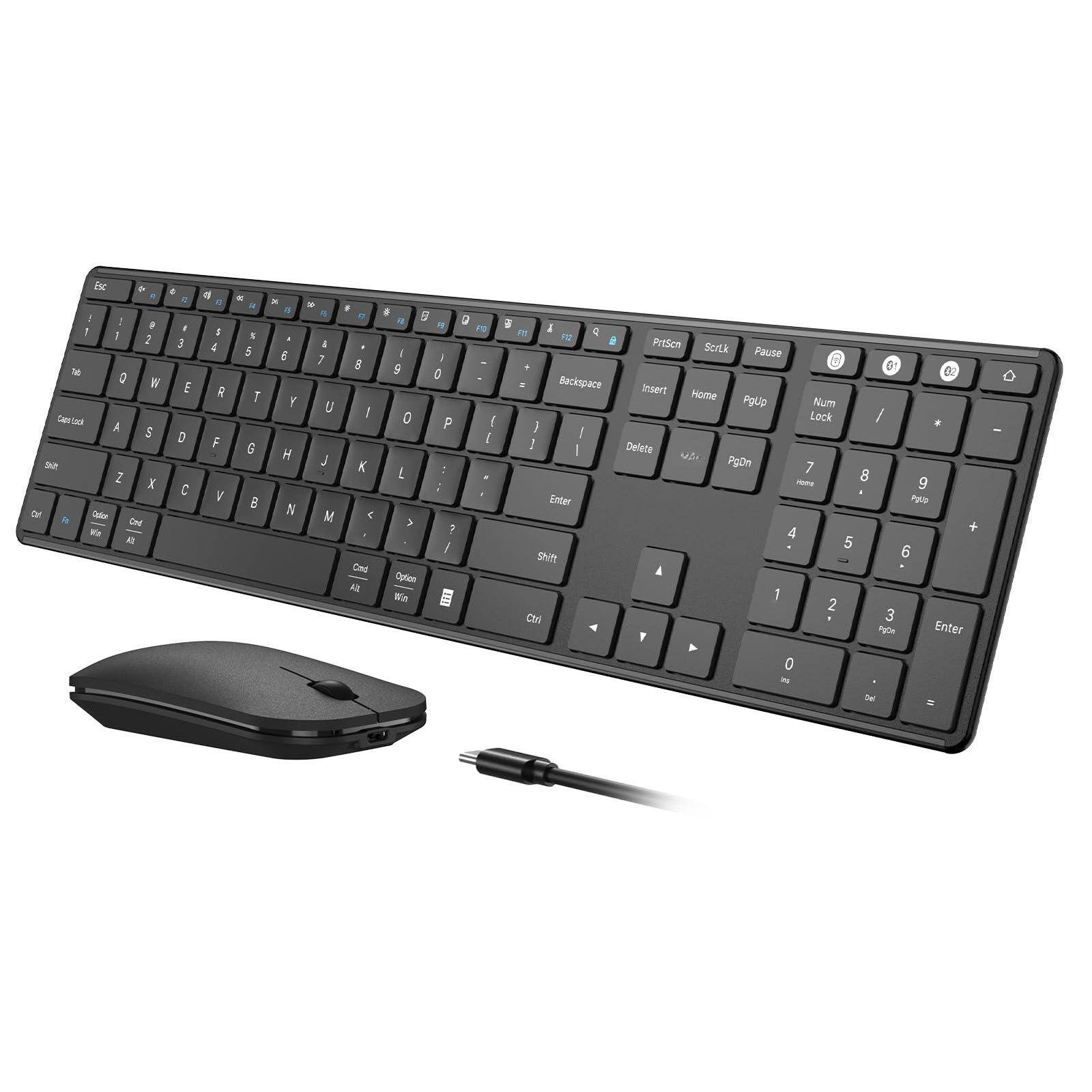 Pacoar Cade - Wireless And Mouse Combo (usb + Dual Bt) Skm64-3 Multi-device Rechargeable Slim Compatible For Win 7/8/10 Macbook - Black