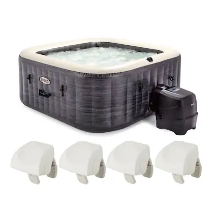 Front. Intex - INTEX PureSpa Plus Inflatable Square Hot Tub & Cushioned Pillow, White (4 Pack) - Gray.