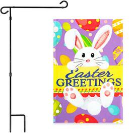G128 - Garden Flag Stand with Easter Bunny & Eggs Flag - 36 x 16 in Stand and 12 x 18 in Vertical Flag - Assorted Colors