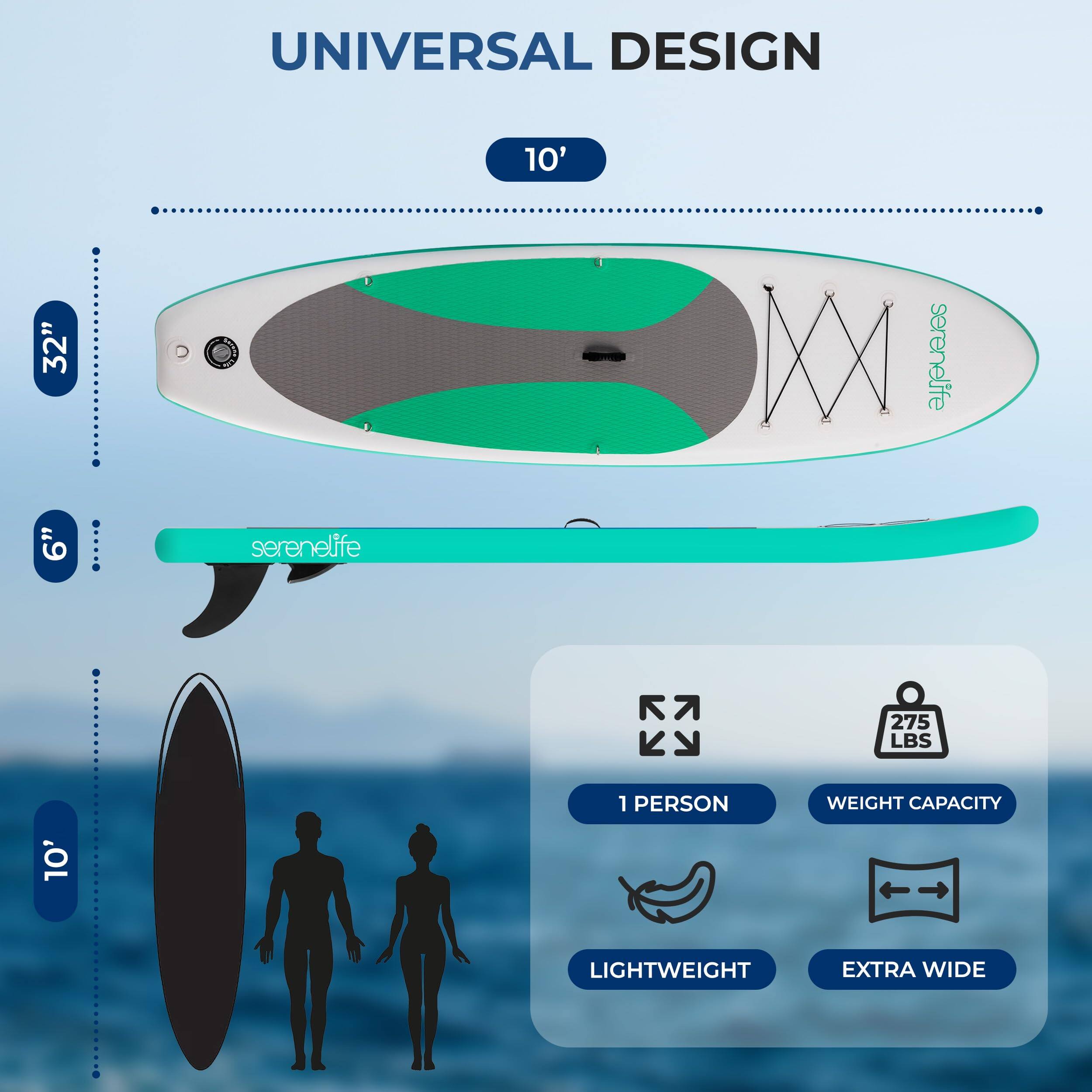 UNIVERSAL DESIGN  
10' 32" 6"  
serenelife  
serenelife  
275 LBS  
1 PERSON WEIGHT CAPACITY  
LIGHTWEIGHT EXTRA WIDE