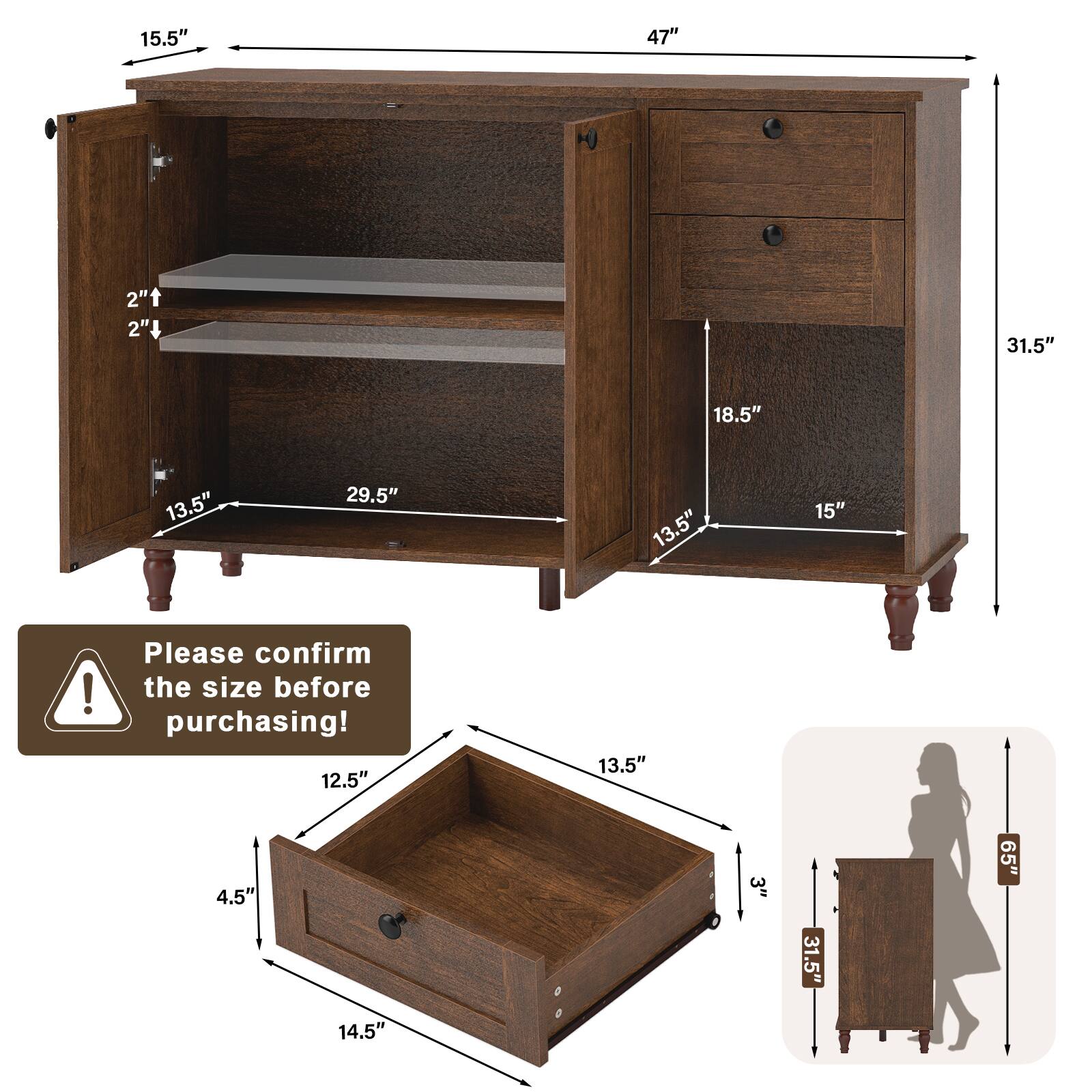 15.5" 47" 2" 2" 31.5" 18.5" 13.5" 29.5" 13.5" 15" 12.5" 13.5" 4.5" 3" 31.5" 14.5" 65"