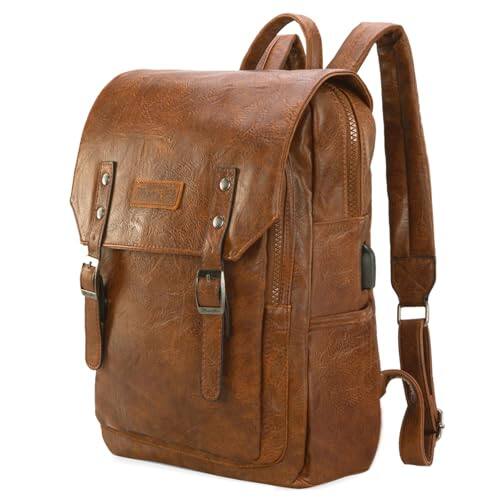 Front. Vulpecula Spade - × Wrangler Backpack for Women Men Stylish Backpack Purse for Work Business Unisex Brown Vegan Leather Backpack - Brown.