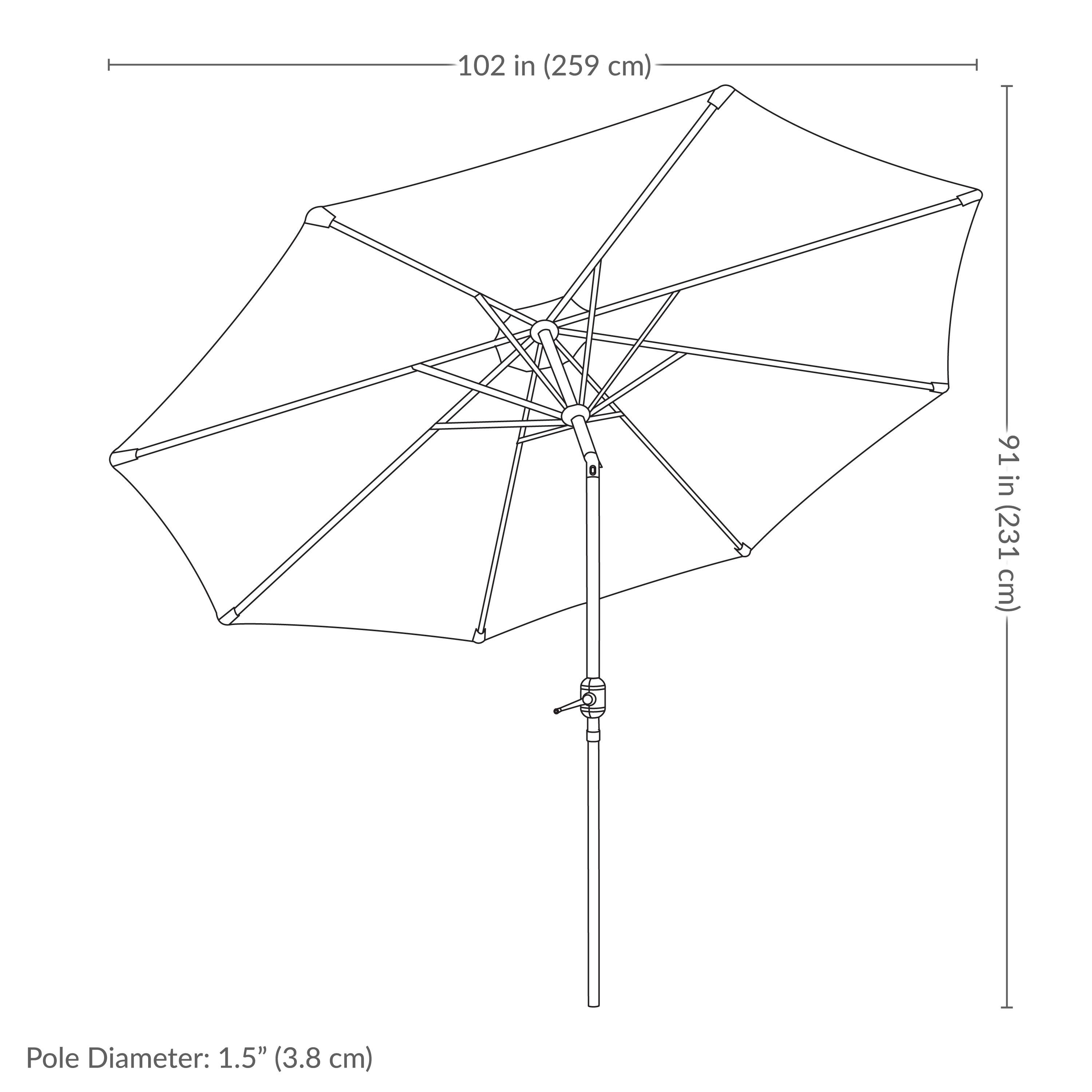 102 in (259 cm)  
91 in (231 cm)  
Pole Diameter: 1.5" (3.8 cm)