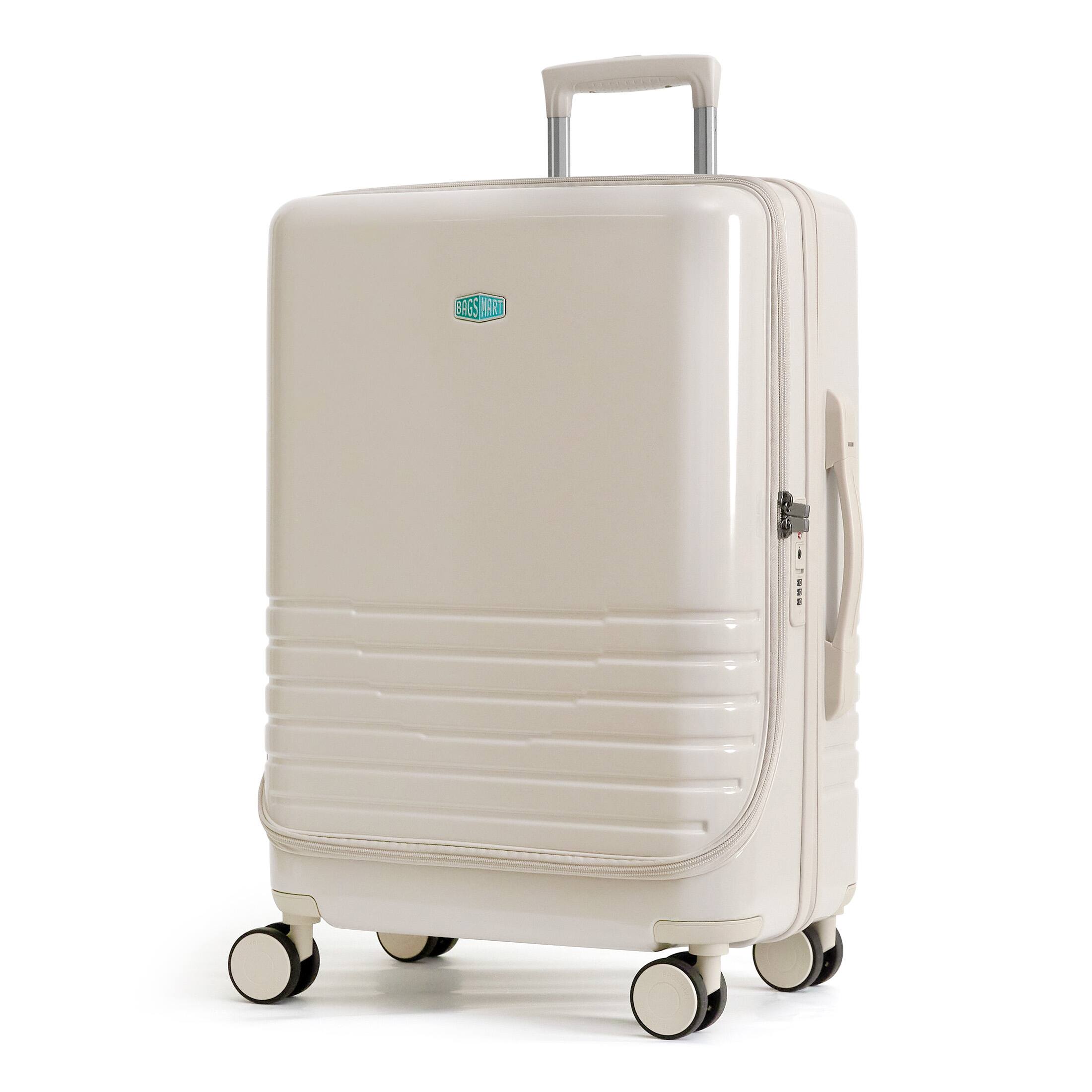 Left. Bagsmart - Getaway 24" Check-in Checked Luggage, Side-Opening Hardside Suitcase with Built-in Scale & Double Spinner Wheels - White.