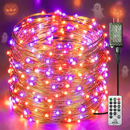 Veranti - 200-LED Plug-In Halloween Fairy String Lights with Remote, Timer and Memory - Orange&Purple