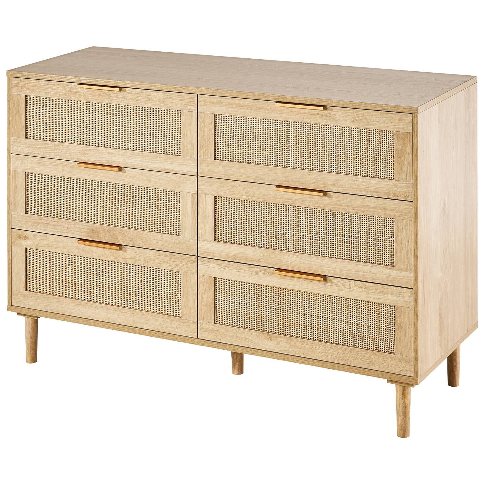 Alt View 5. VEVOR - 6 Drawer Rattan Dresser, Boho Dresser, Rattan Chest of Drawers with Spacious Storage, Natural Rattan Dresser for Bedroom - Natural Wood Color.