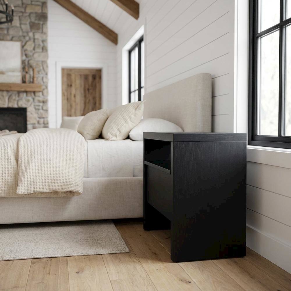 Alt View 4. Starlight Canyon Home - Contemporary Black Nightstand with Mahogany Solid & Oak Veneer Finish - Black.