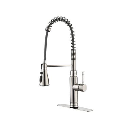 Front. Siljoy - Kitchen Faucets Commercial Single Handle Single Lever Pull Down Sprayer Spring Kitchen Sink Faucet - Brushed Nickel.
