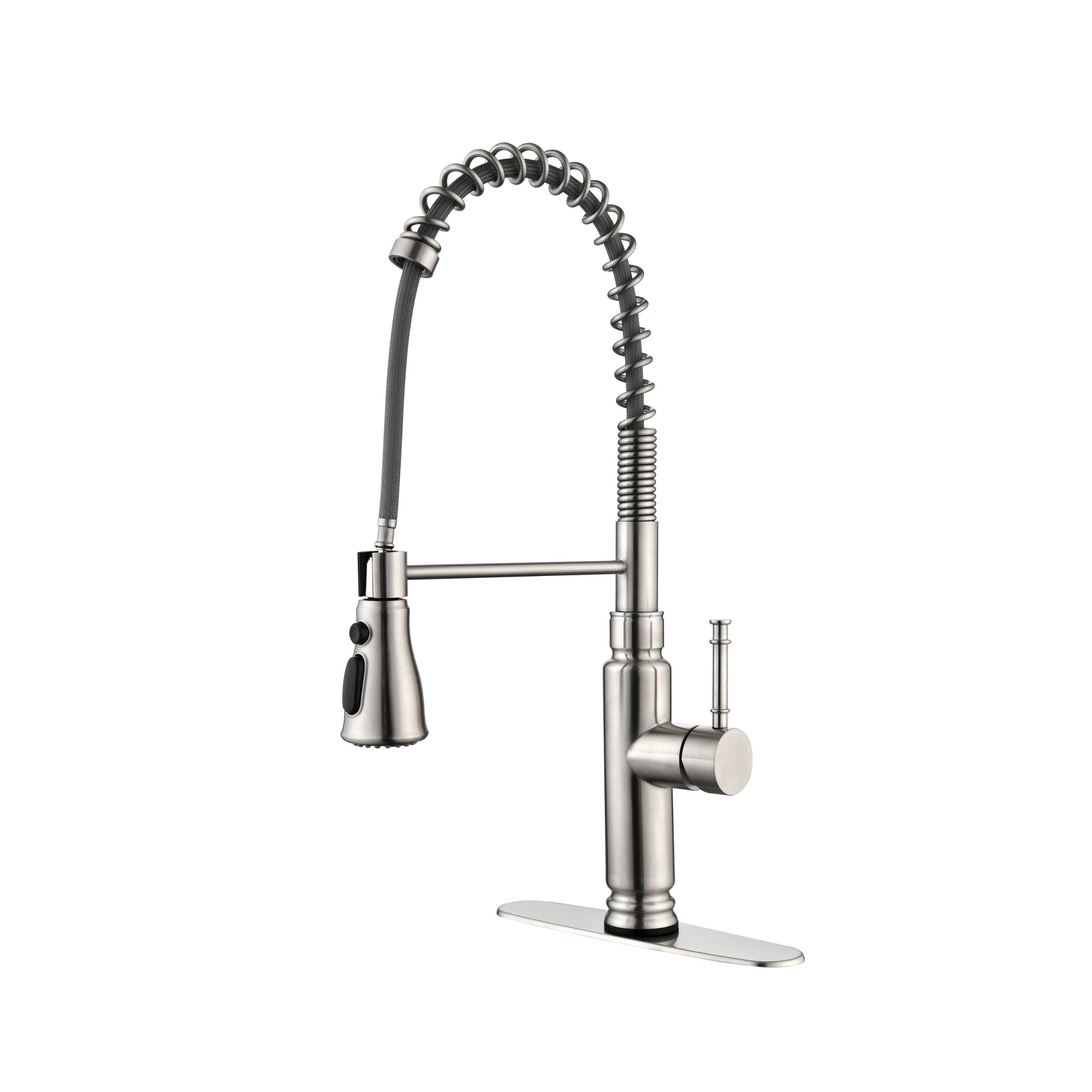 Front. Siljoy - Kitchen Faucets Commercial  Single Handle Single Lever Pull Down Sprayer Spring Kitchen Sink Faucet - Brushed Nickel.