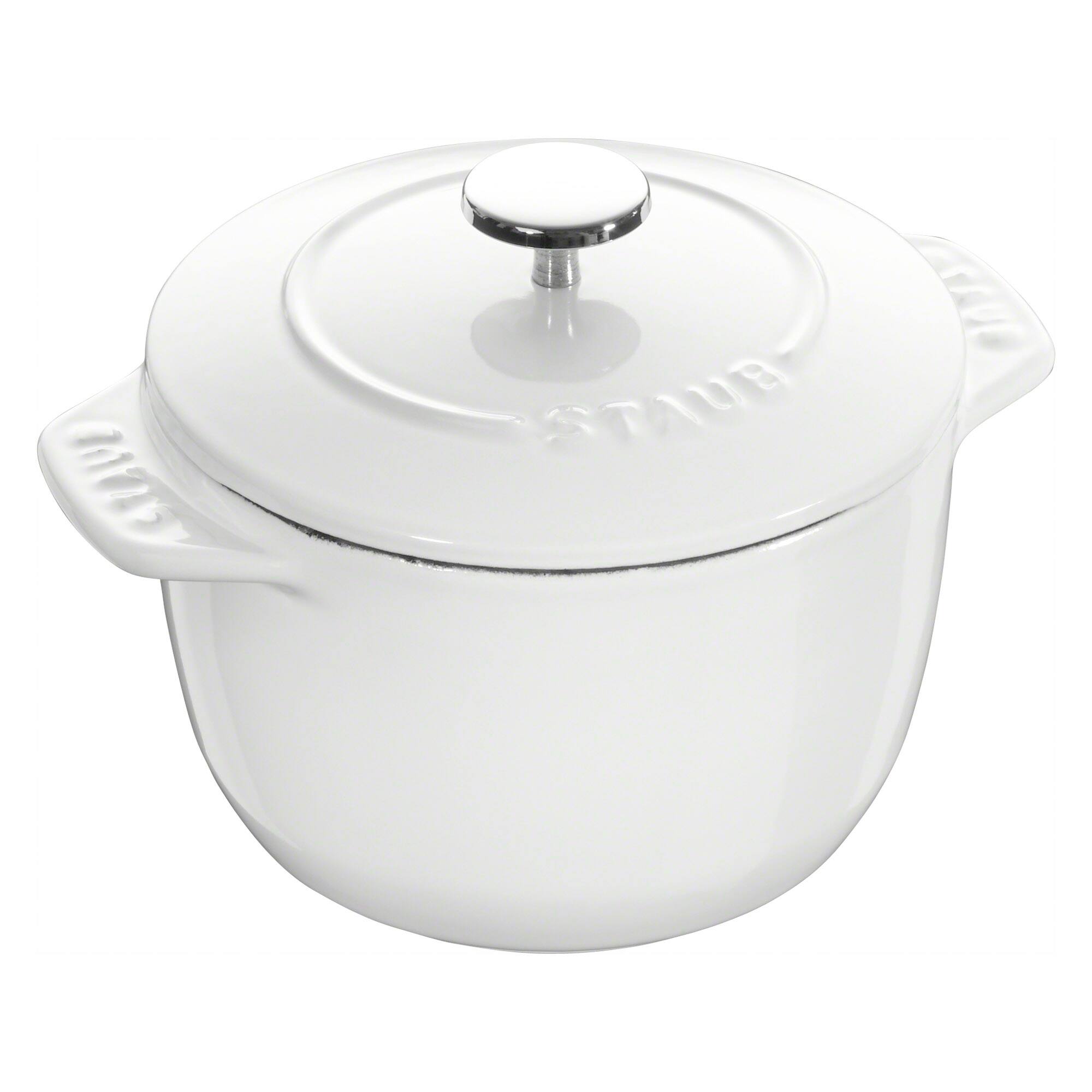 Front. Staub - Staub Cast Iron Petite French Oven, Dutch Oven, 1.5-quart, serves 2, Made in France, Matte White - Matte White.