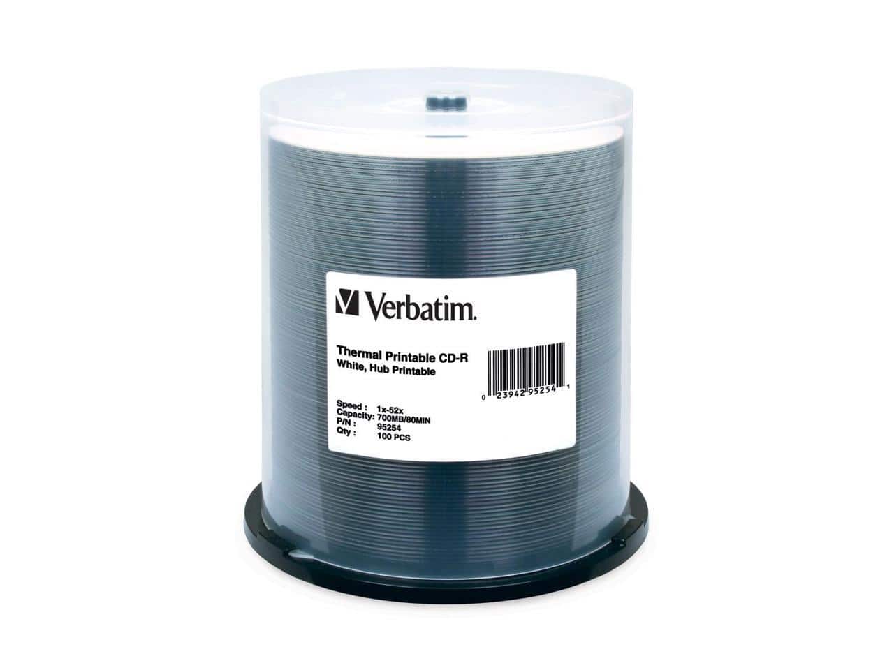 Verbatim - CD-R 700MB 52X White Thermal Printable, Hub Printable - 100pk Spindle