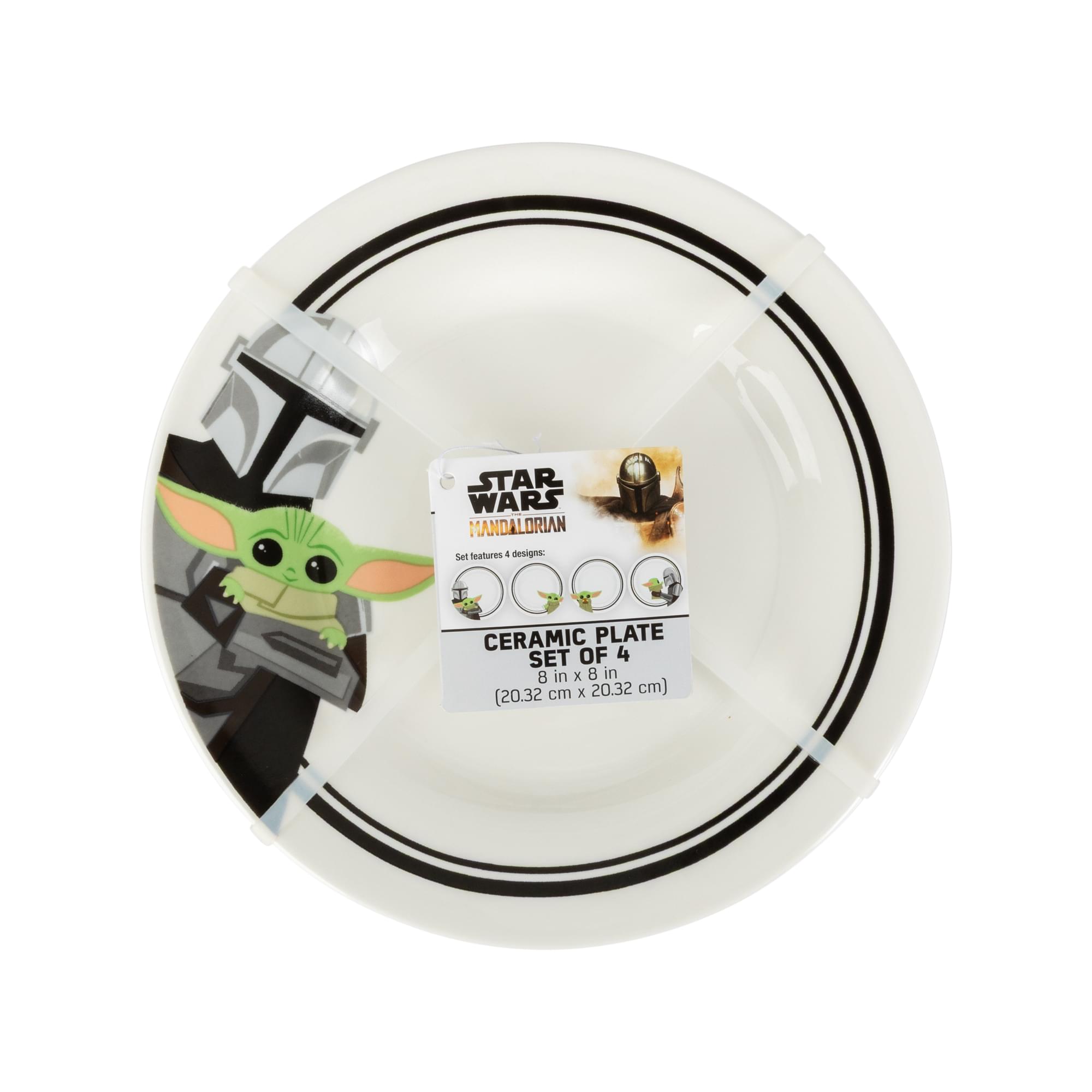 STAR WARS MANDALORIAN Set features 4 designs: CERAMIC PLATE SET OF 4 (8 in x 8 in cm x 20.32 cm) (20.32 cm x 20.32 cm)