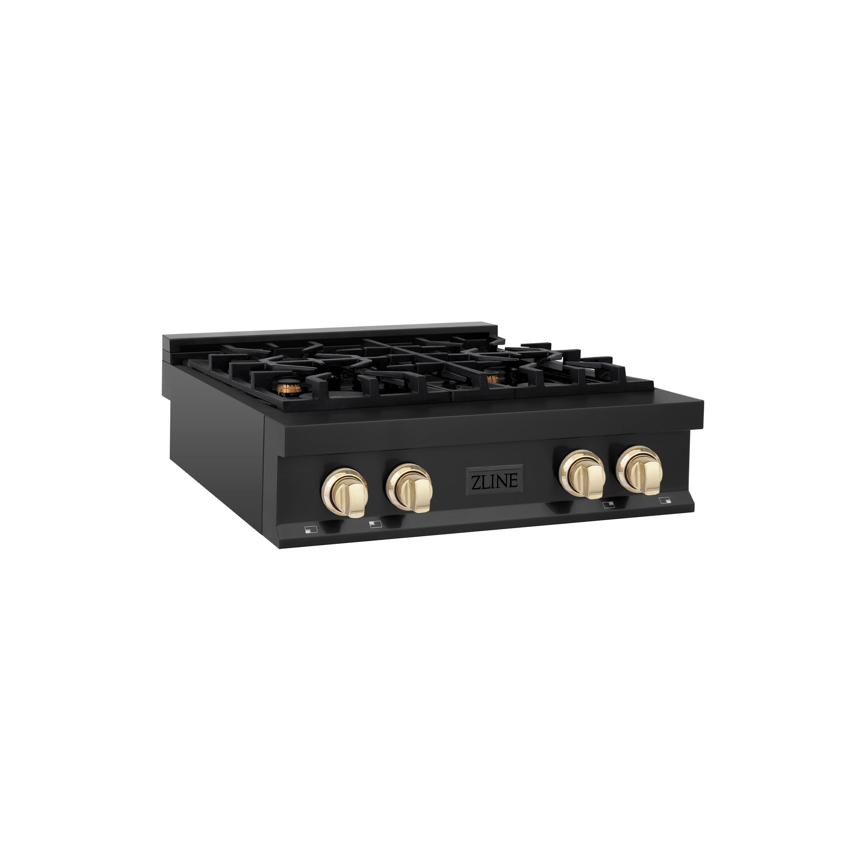 Angle. ZLINE - ZLINE Autograph 30 in. Legacy Rangetop in Black Stainless Steel w/ Gold Accents - Black Stainless Steel.