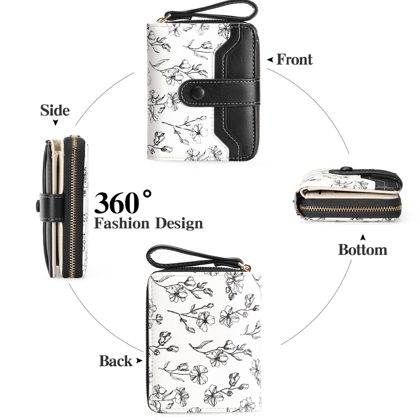 Alt View 1. Jadie Link - Womens Wallet Slim Thin Rfid Blocking Floral Leather Card Holder Bifold Long Ladies Zipper Pocket Small Roomy RFID-block - Blue & White.