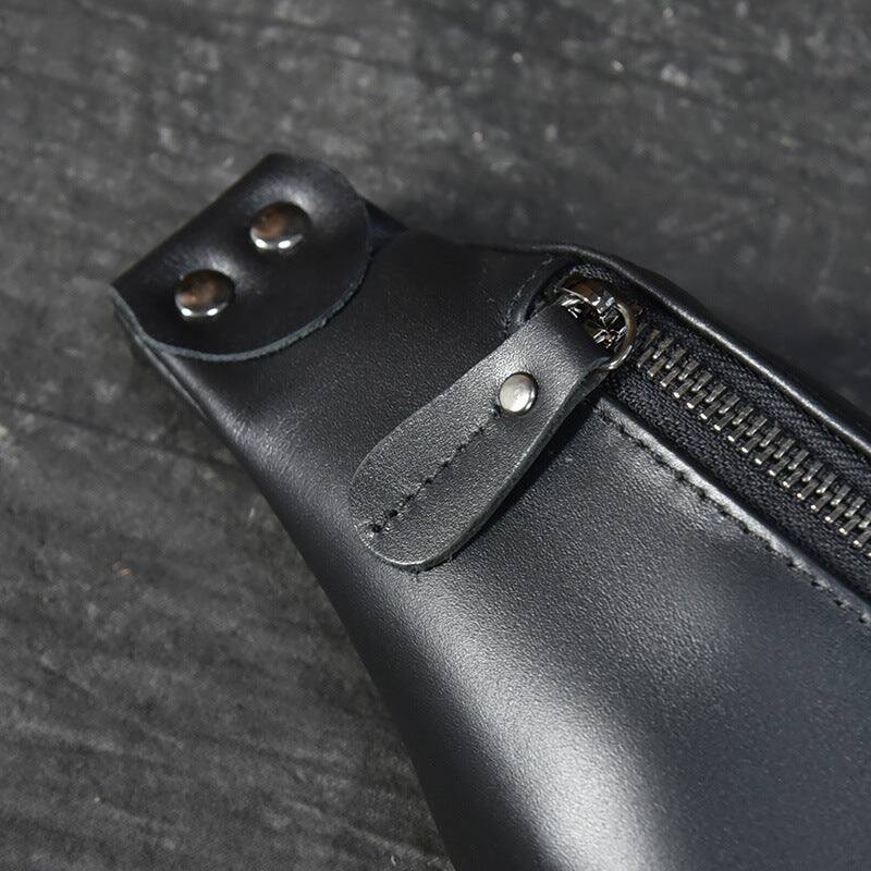 Alt View 5. Steel Horse Leather - Sigrid Smooth Black Leather Waist Bag - Black.