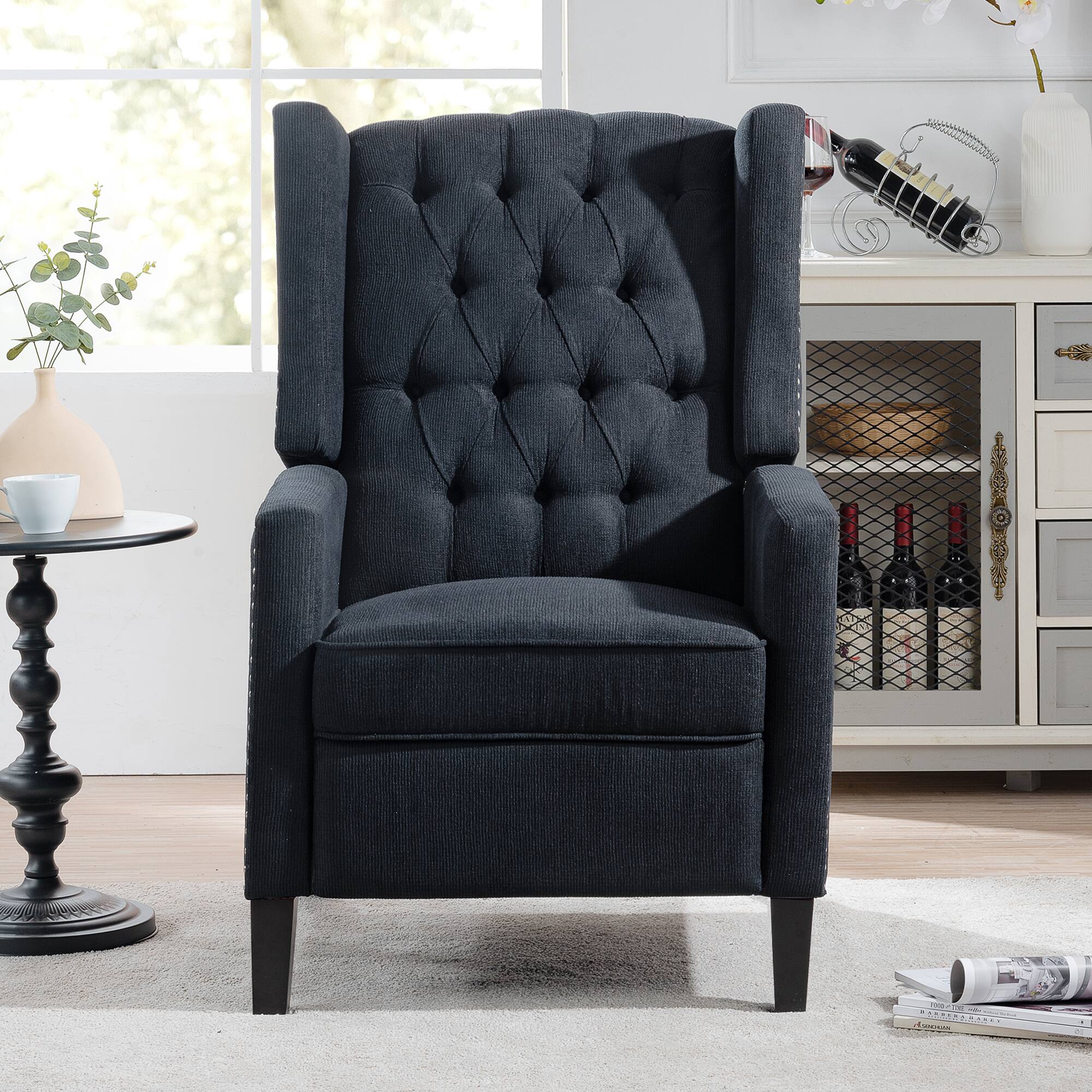 Angle. APRILSOUL - Wide Manual Wing Chair Recliner - Black.