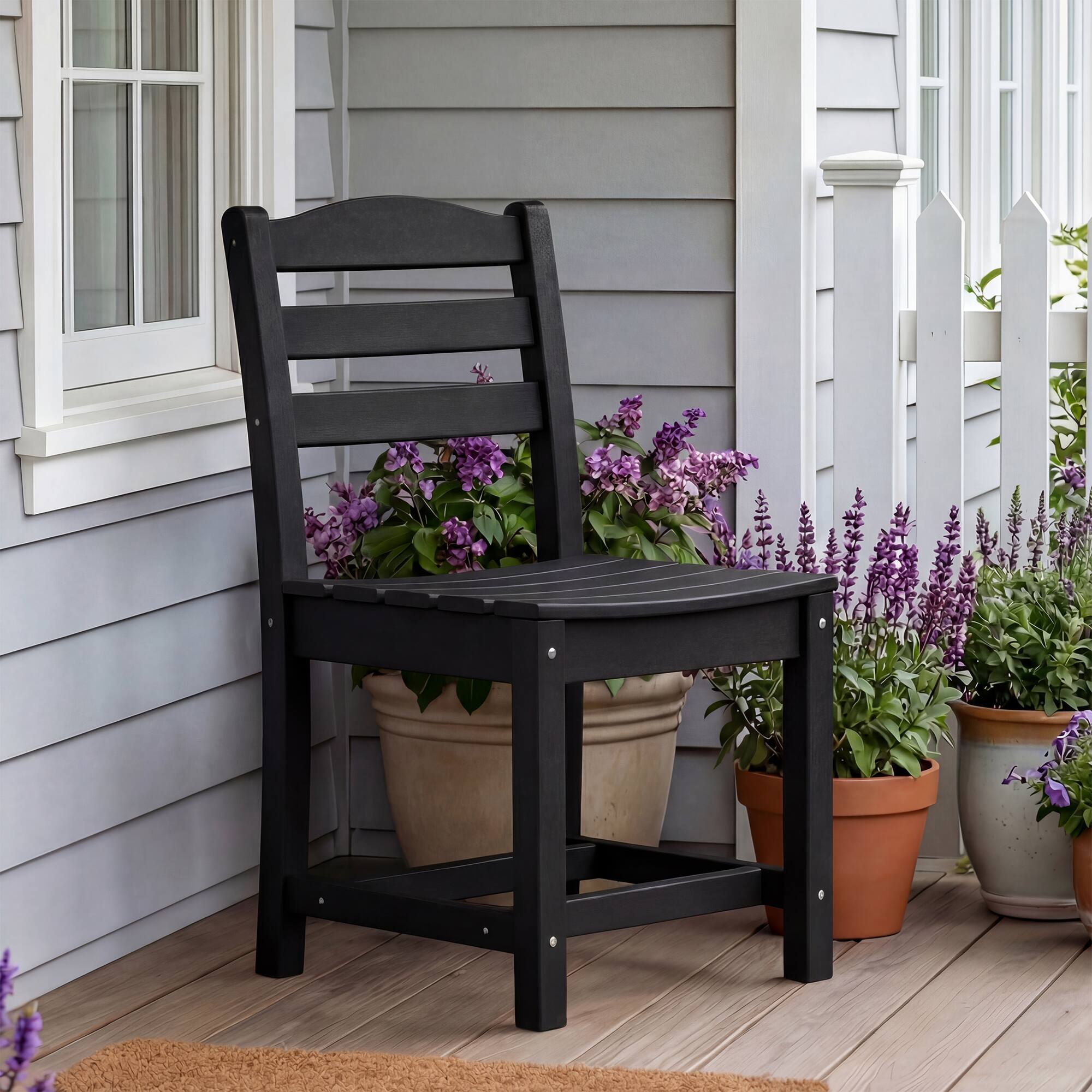 Alt View 2. Famapy - Pairs of HDPE Outdoor Armless Dining Chair - 4 Colors Weatherproof Patio Chair for Garden, Poolside 330LBS Capacity - Black.