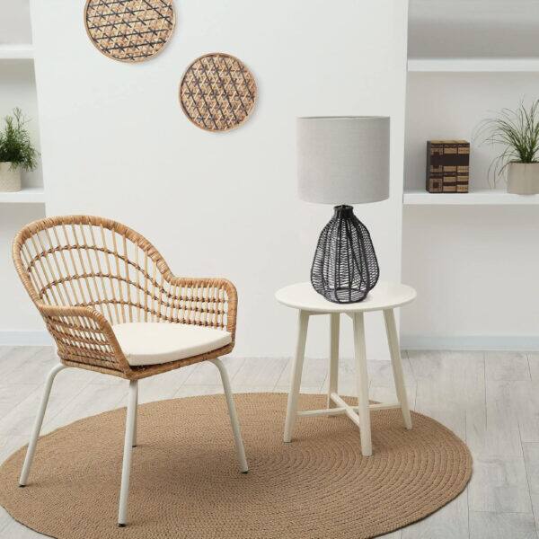 Alt View 1. Crescents Edge - Boho Coastal Rattan Wicker Nightstand Lamp - Black.