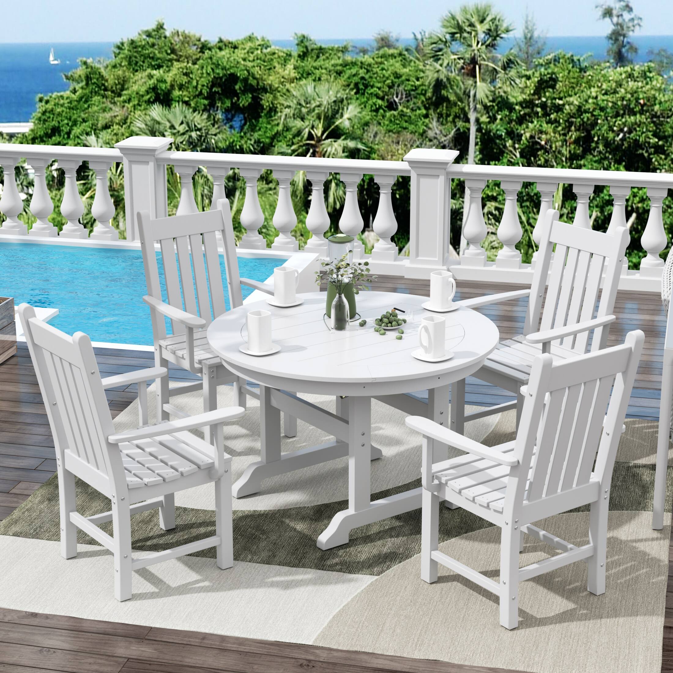 Angle. WestinTrends - WestinTrends Malibu 5 Piece Outdoor Patio Dining Set Outdoor Round Table and Armchair Set - White.