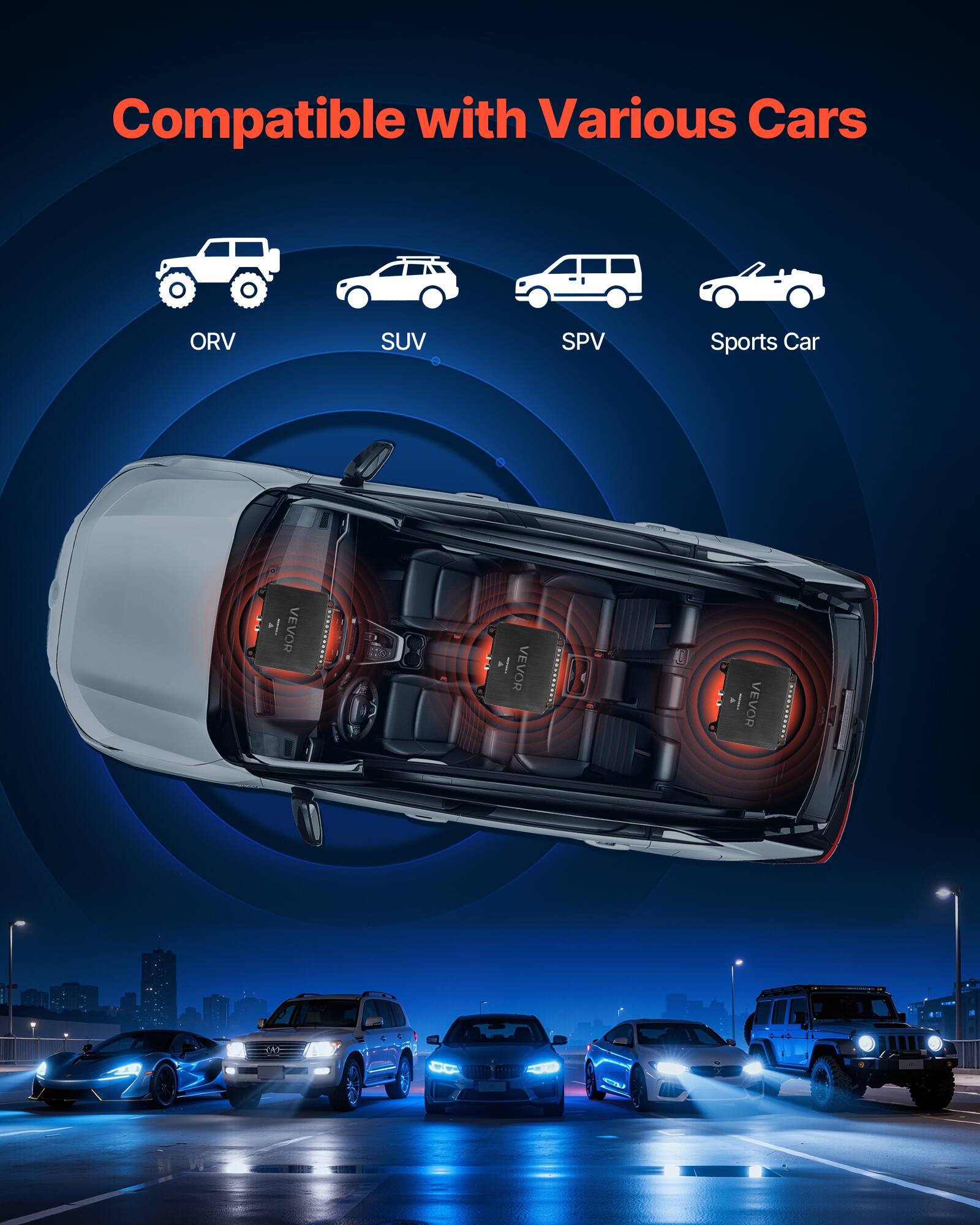 Compatible with Various Cars

ORV  
SUV  
SPV  
Sports Car  

VEVOR  
VEVOR  
VEVOR