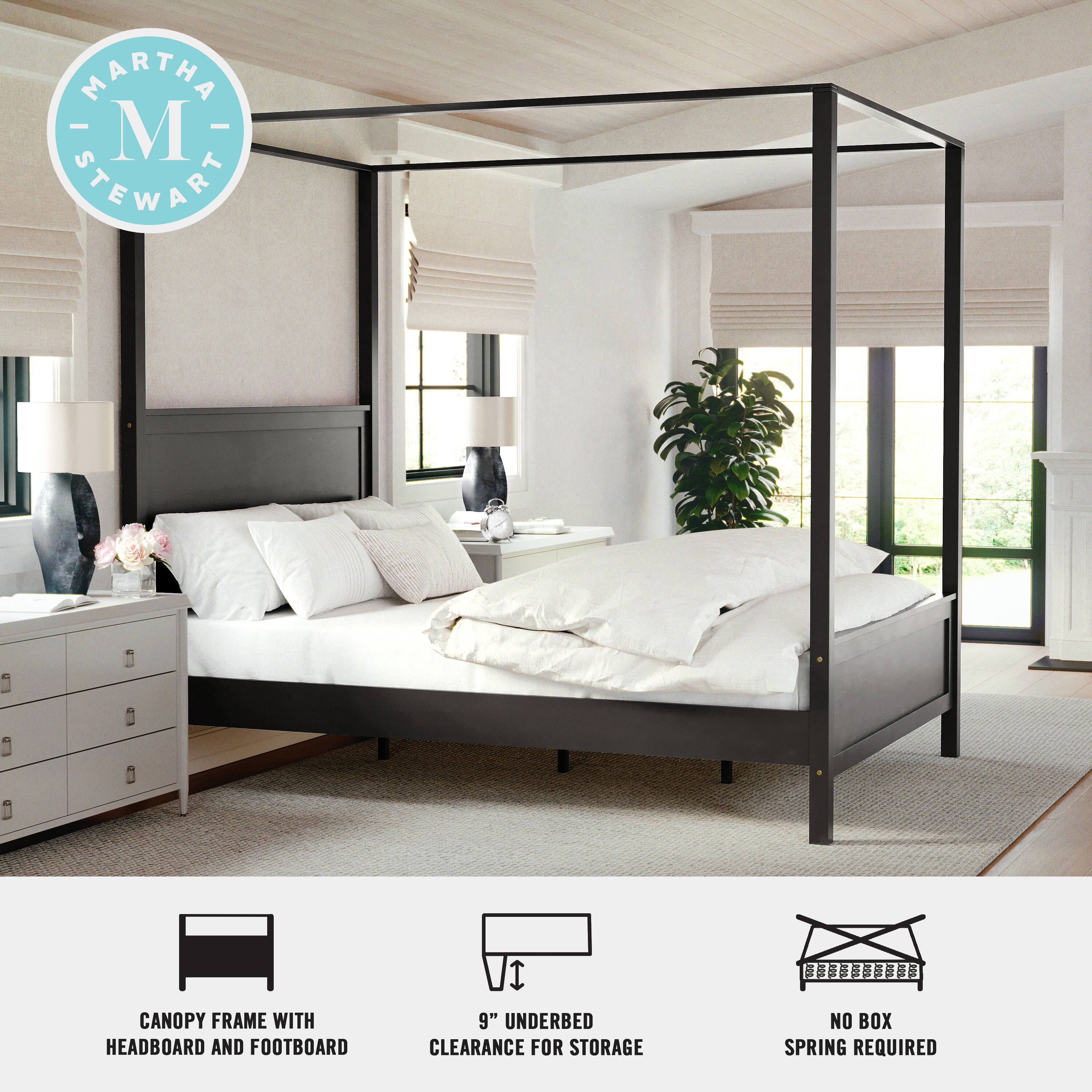 Martha Stewart Canopy Frame with Headboard and Footboard, 9" Underbed Clearance for Storage, No Box Spring Required.