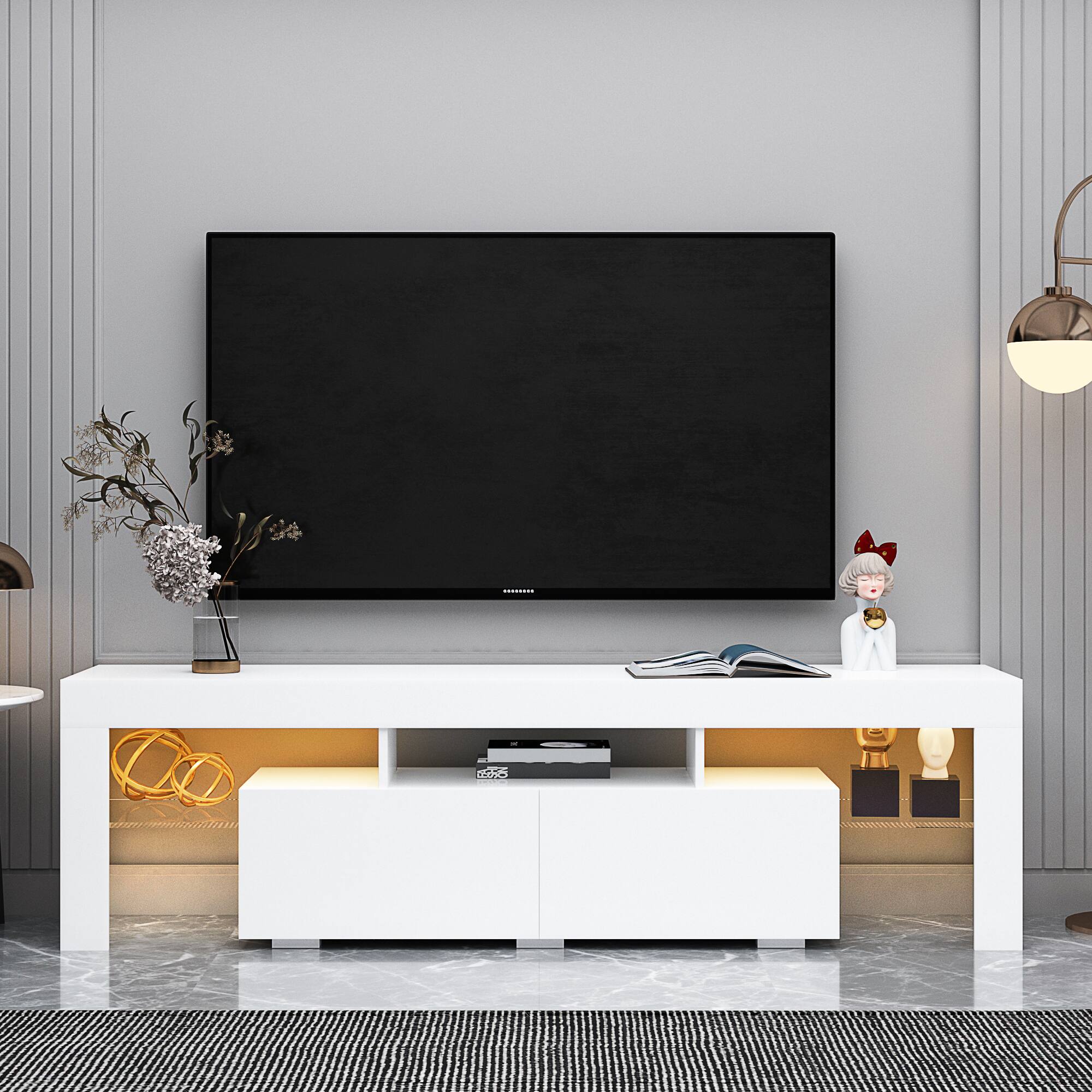 Left. GOODSILO - Modern Entertainment Center with LED Lights, Fits Up to 70 Inch TVs - White.