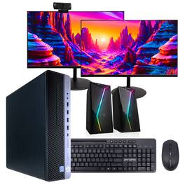 HP - Refurbished Excellent - EliteDesk 800G4 Desktop Computer-Intel i5-32GB RAM-1TB SSD-2 24" LCD-Keybrd/Mse-Speaker-Webcam &Mic-Win 11 Pro - Black