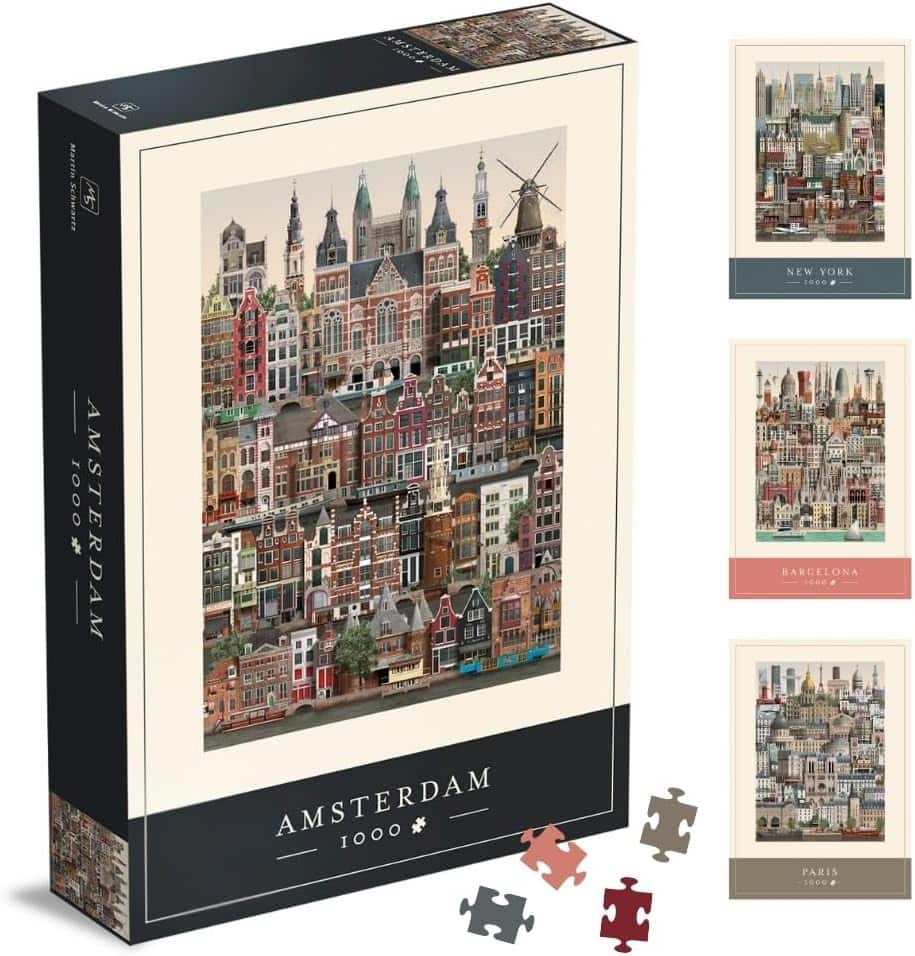 Martin Schwartz - 1000 Piece Jigsaw Puzzle for Adults – Cityscape Illustration of Amsterdam