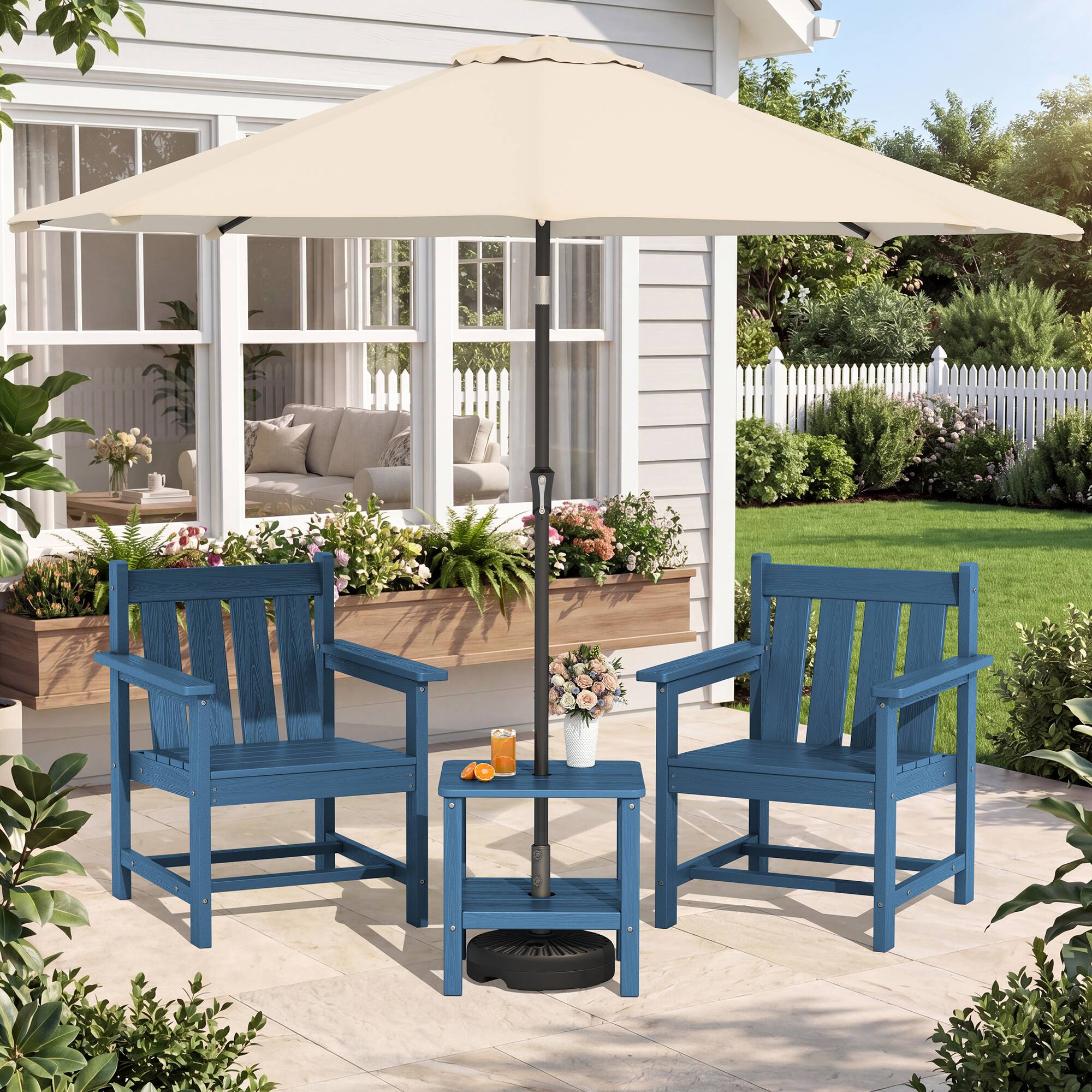 Alt View 3. SERWALL - SERWALL 3 Pieces Patio Bistro Set-Outdoor Chairs and Side Table with Umbrelle Hole,Navy - navy.